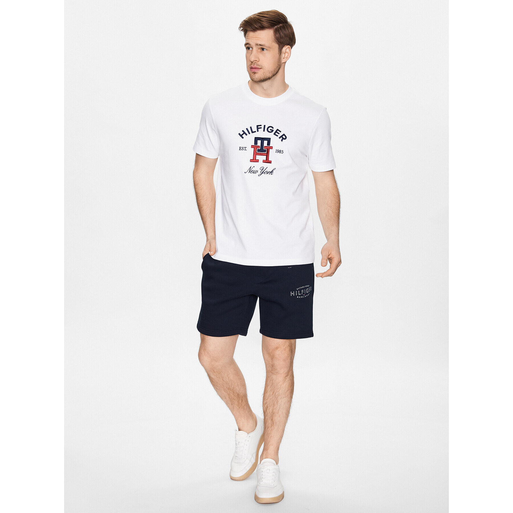 Tommy Hilfiger Tričko Curved Monogram MW0MW30043 Biela Regular Fit - Pepit.sk