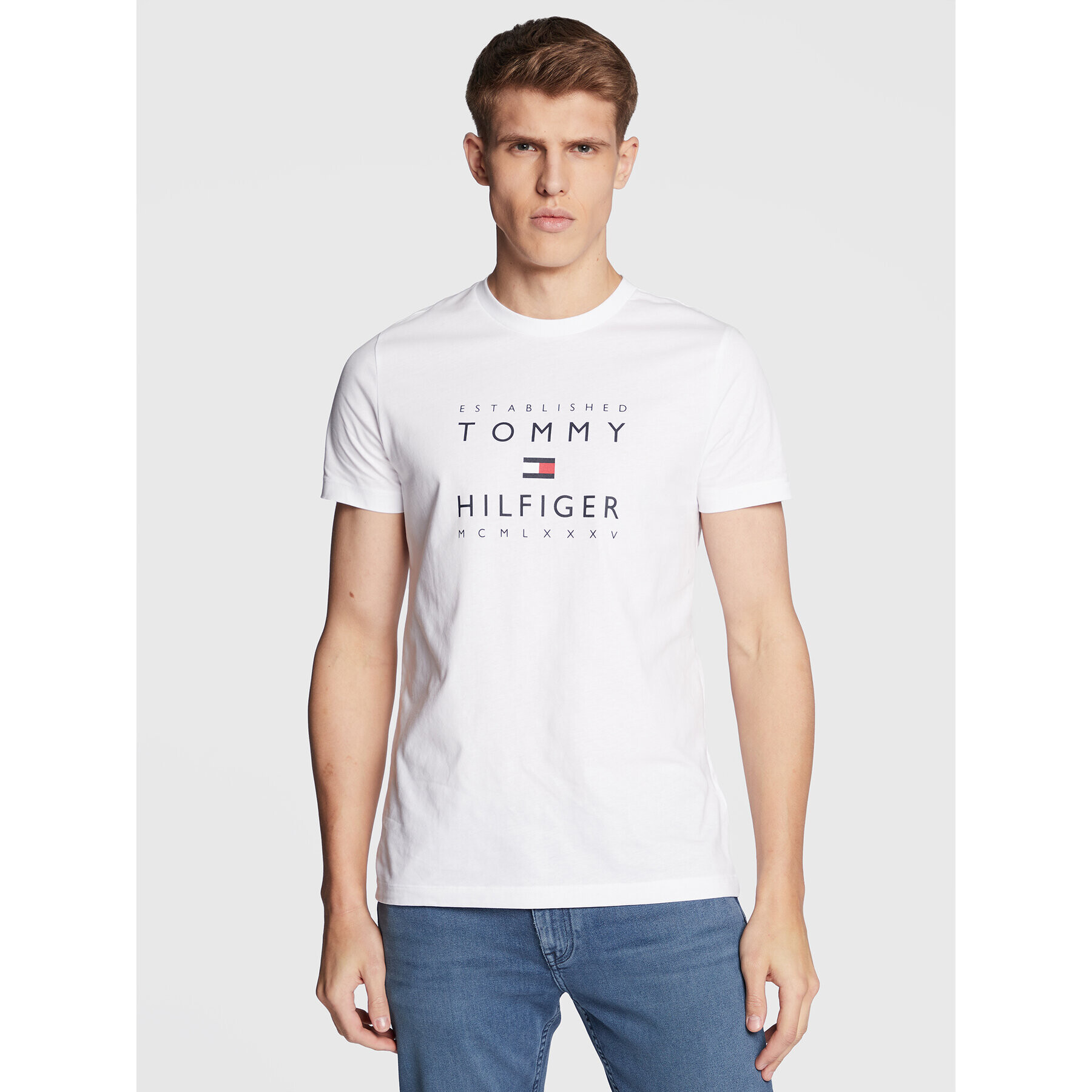 Tommy Hilfiger Tričko Established MW0MW29377 Biela Slim Fit - Pepit.sk