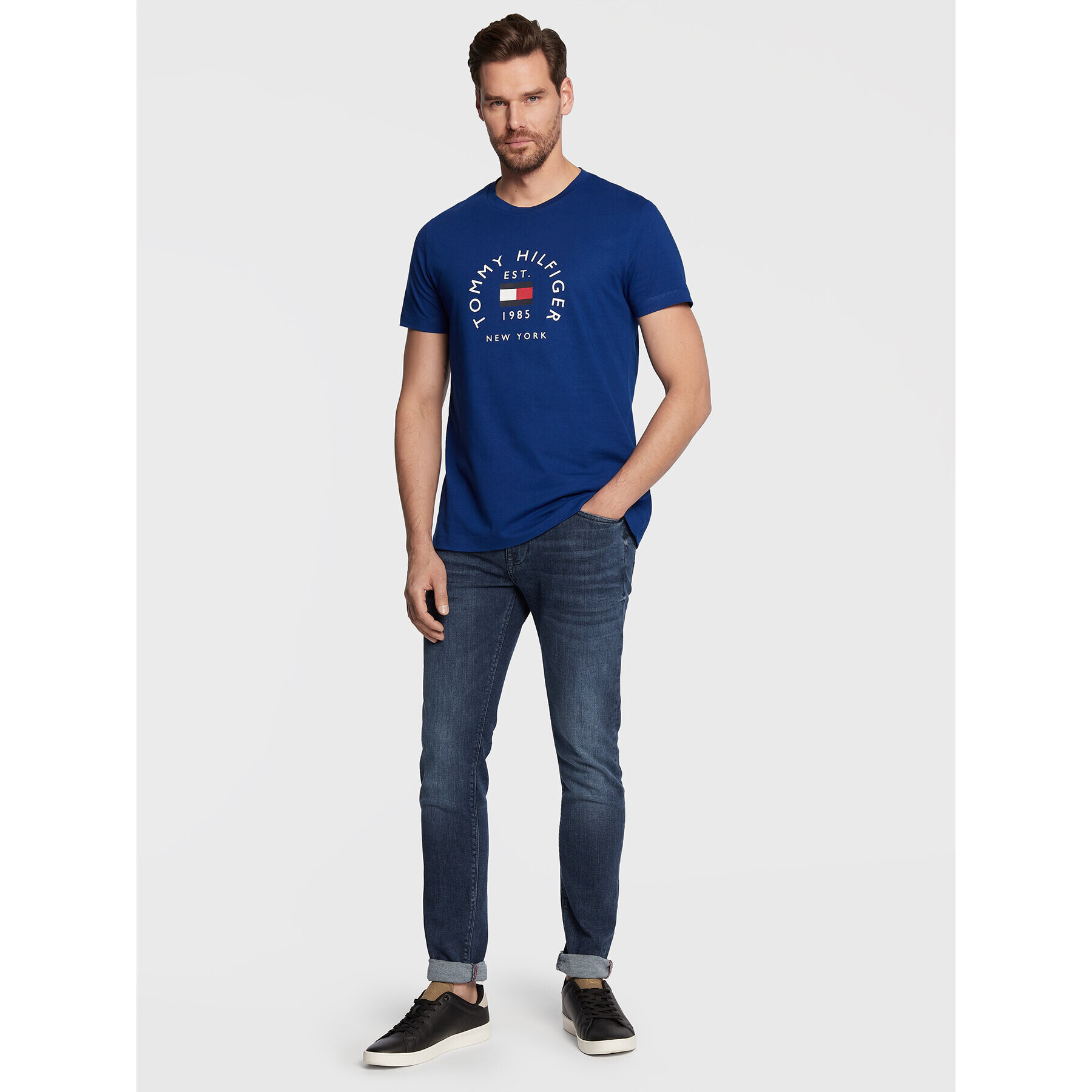 Tommy Hilfiger Tričko Flag Arch MW0MW27909 Modrá Slim Fit - Pepit.sk