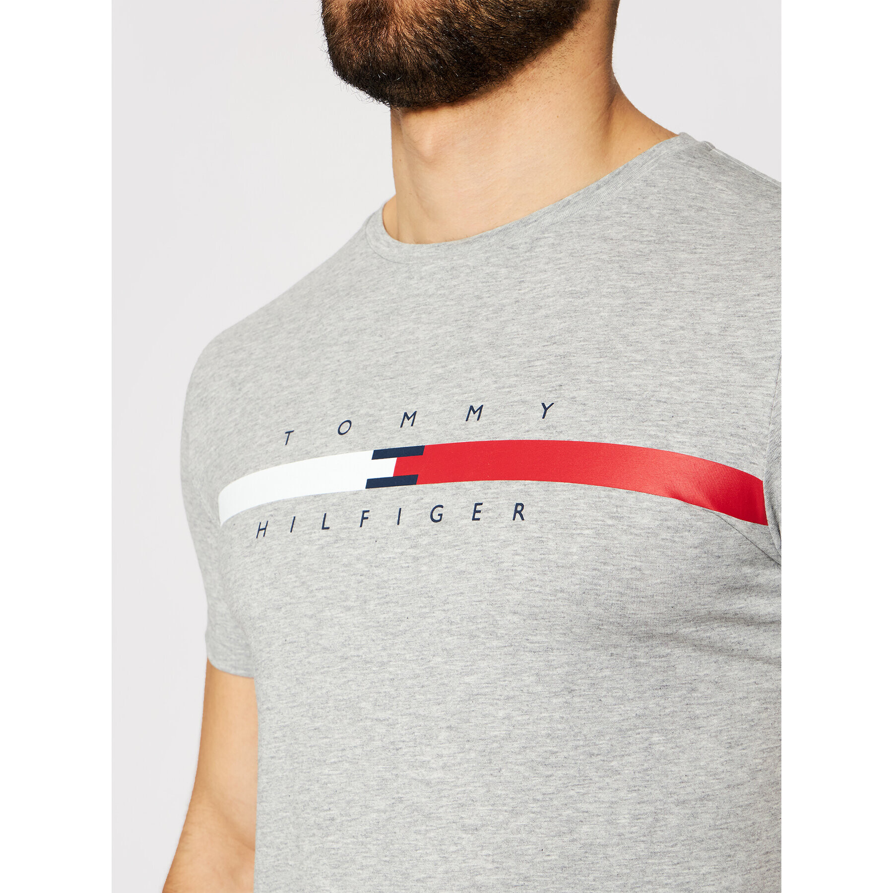 Tommy Hilfiger Tričko Global Strpie Chest Tee MW0MW16572 Sivá Regular Fit - Pepit.sk