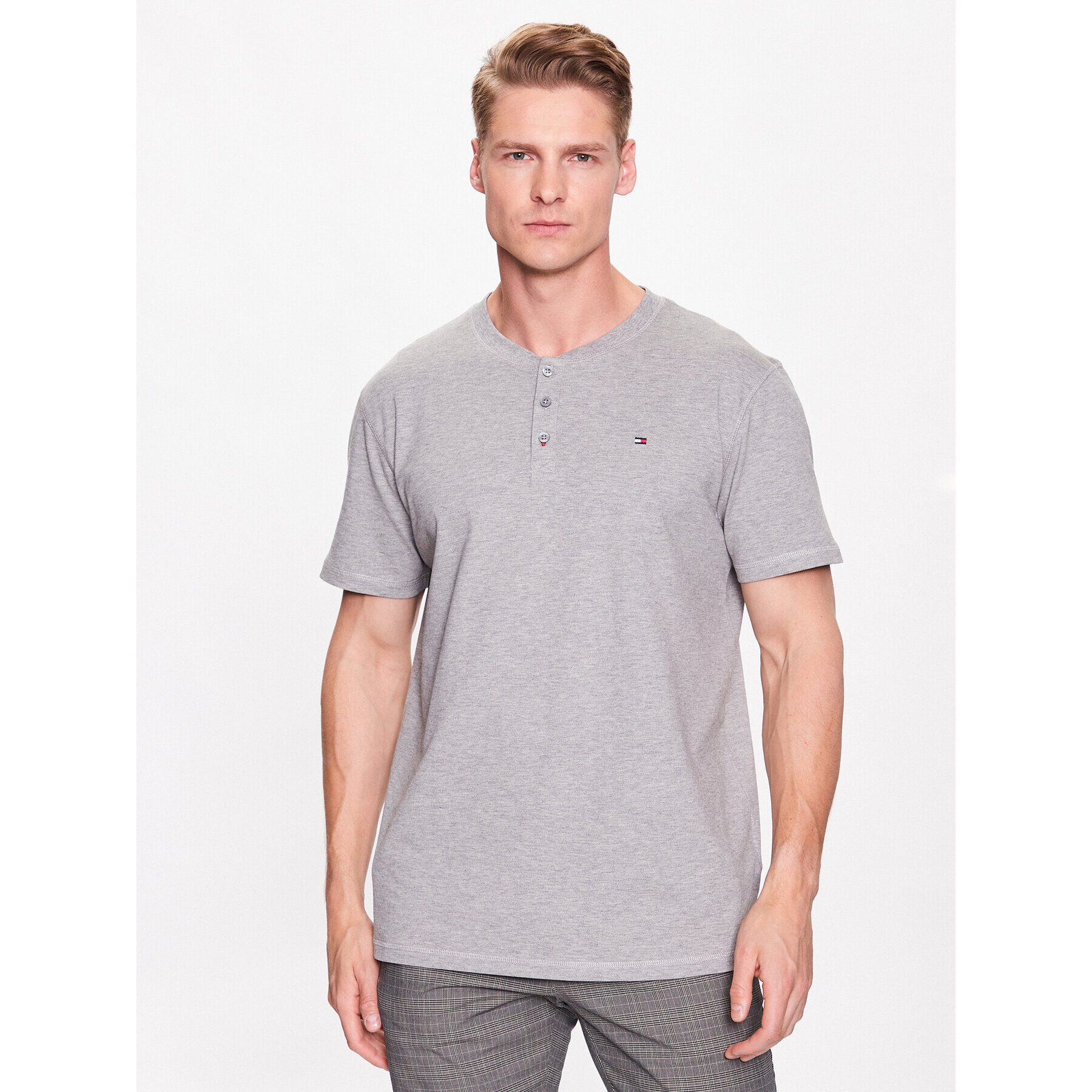 Tommy Hilfiger Tričko Henley UM0UM02803 Sivá Regular Fit - Pepit.sk