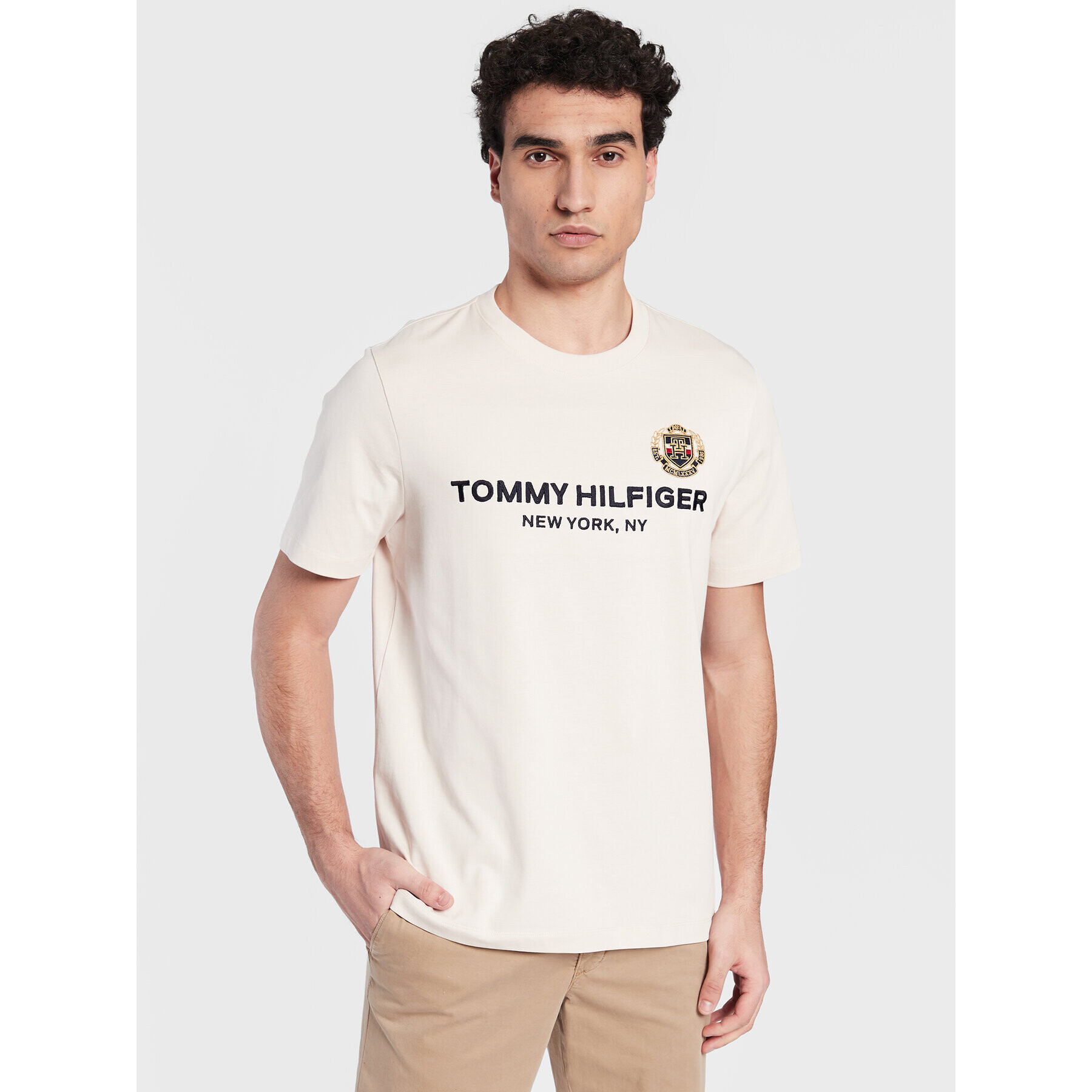 Tommy Hilfiger Tričko Icon Stack MW0MW29388 Écru Regular Fit - Pepit.sk