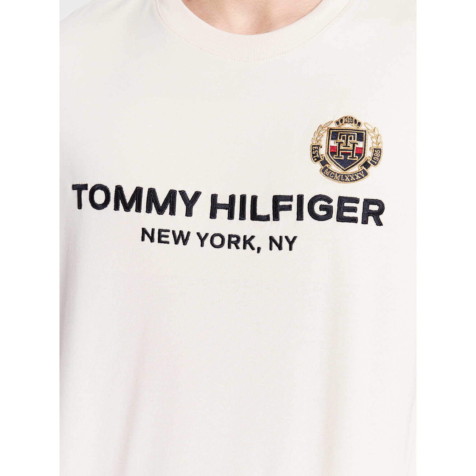 Tommy Hilfiger Tričko Icon Stack MW0MW29388 Écru Regular Fit - Pepit.sk