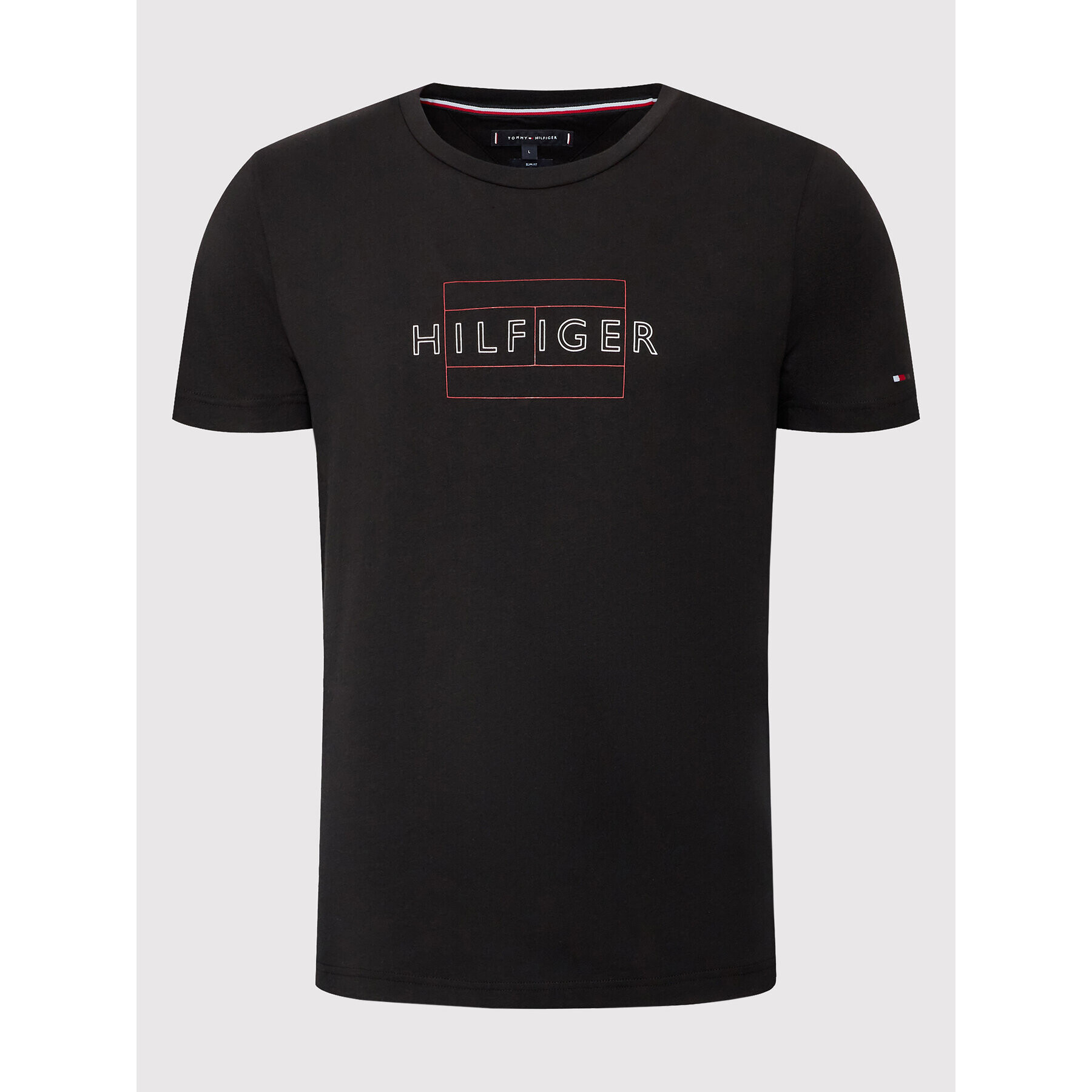 Tommy Hilfiger Tričko Linear Flag MW0MW25671 Čierna Slim Fit - Pepit.sk