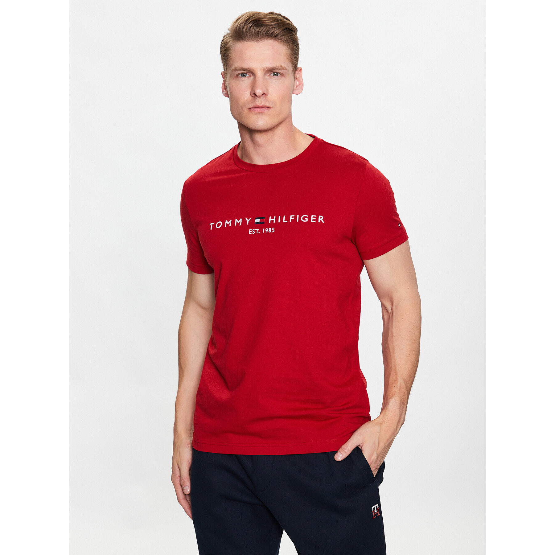 Tommy Hilfiger Tričko Logo MW0MW11797 Červená Slim Fit - Pepit.sk