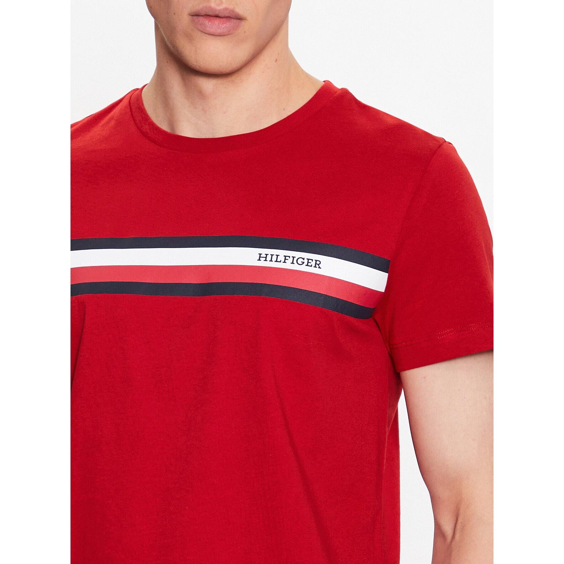 Tommy Hilfiger Tričko Monotype Chest Stripe MW0MW32119 Červená Slim Fit - Pepit.sk