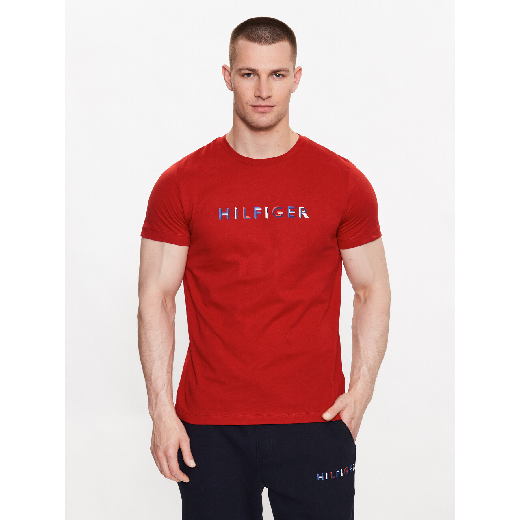 Tommy Hilfiger Tričko MW0MW31535 Červená Slim Fit - Pepit.sk