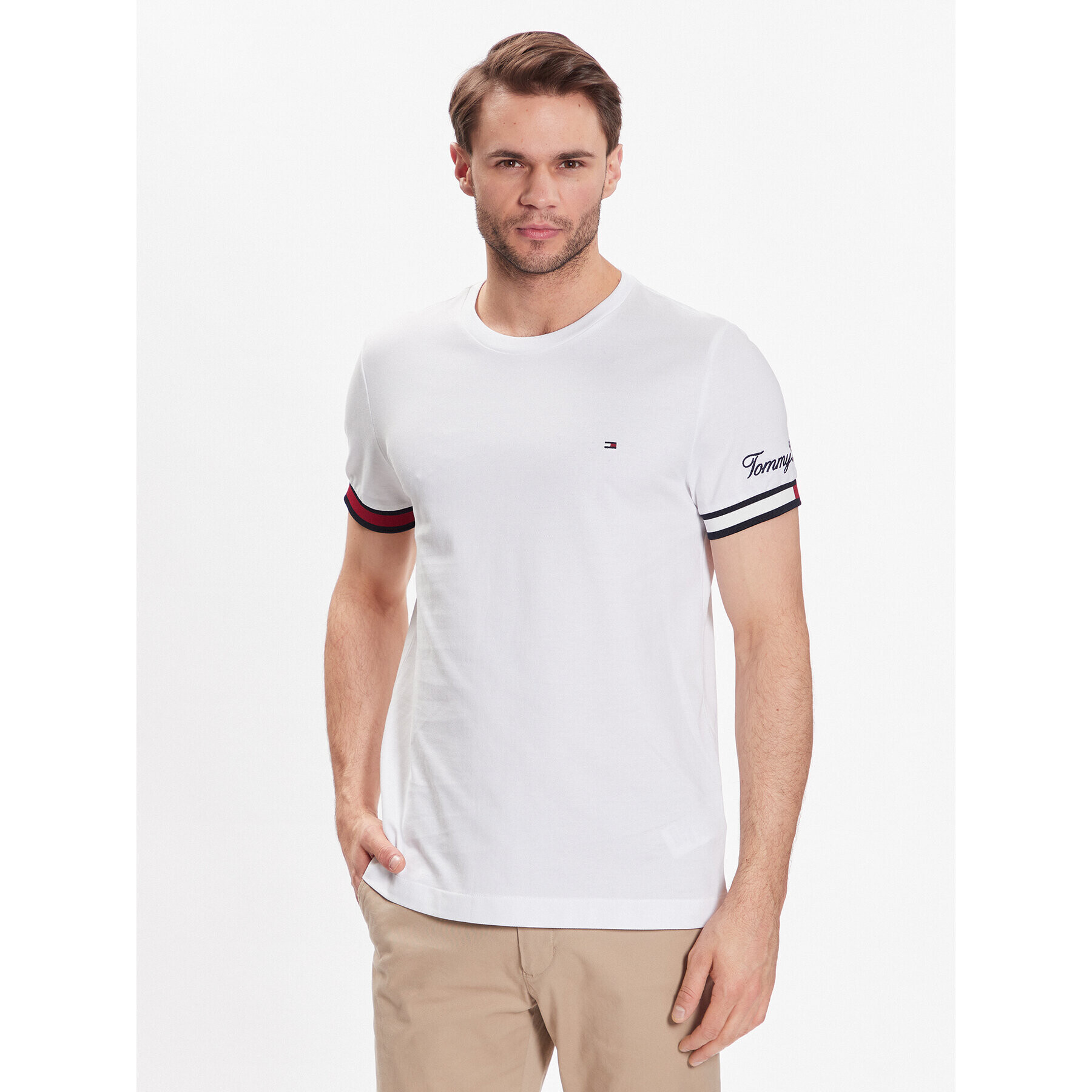 Tommy Hilfiger Tričko Pique Flag MW0MW30039 Biela Slim Fit - Pepit.sk