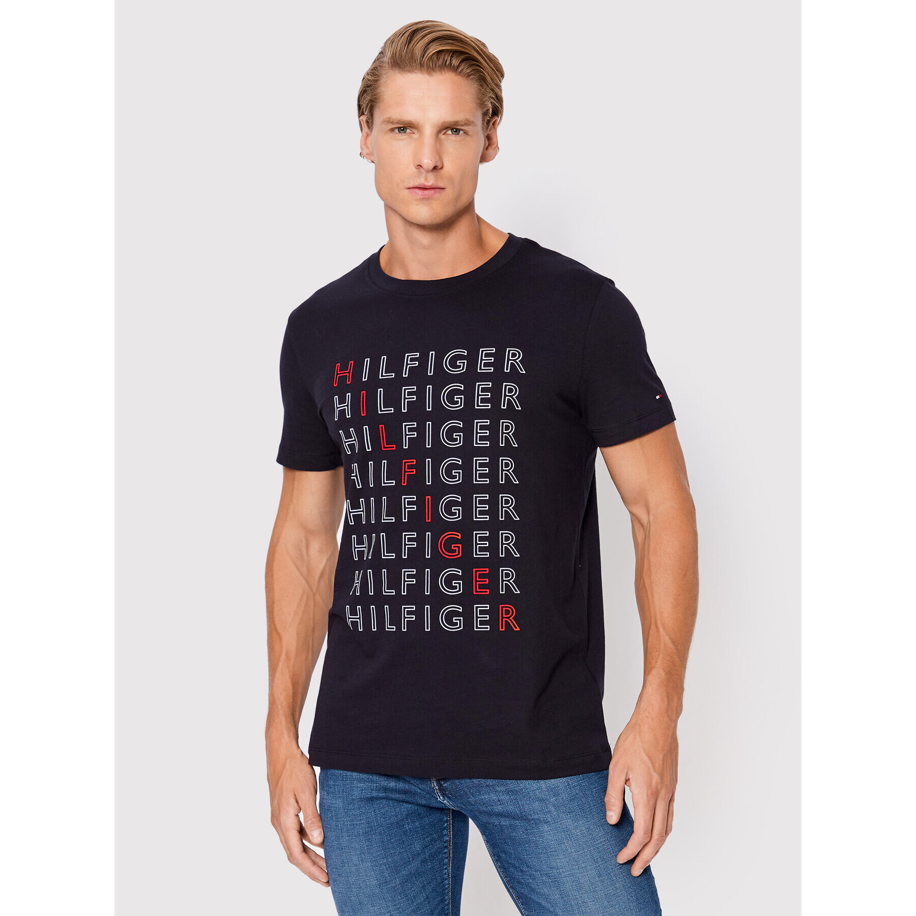 Tommy Hilfiger Tričko Repeat MW0MW28680 Tmavomodrá Slim Fit - Pepit.sk