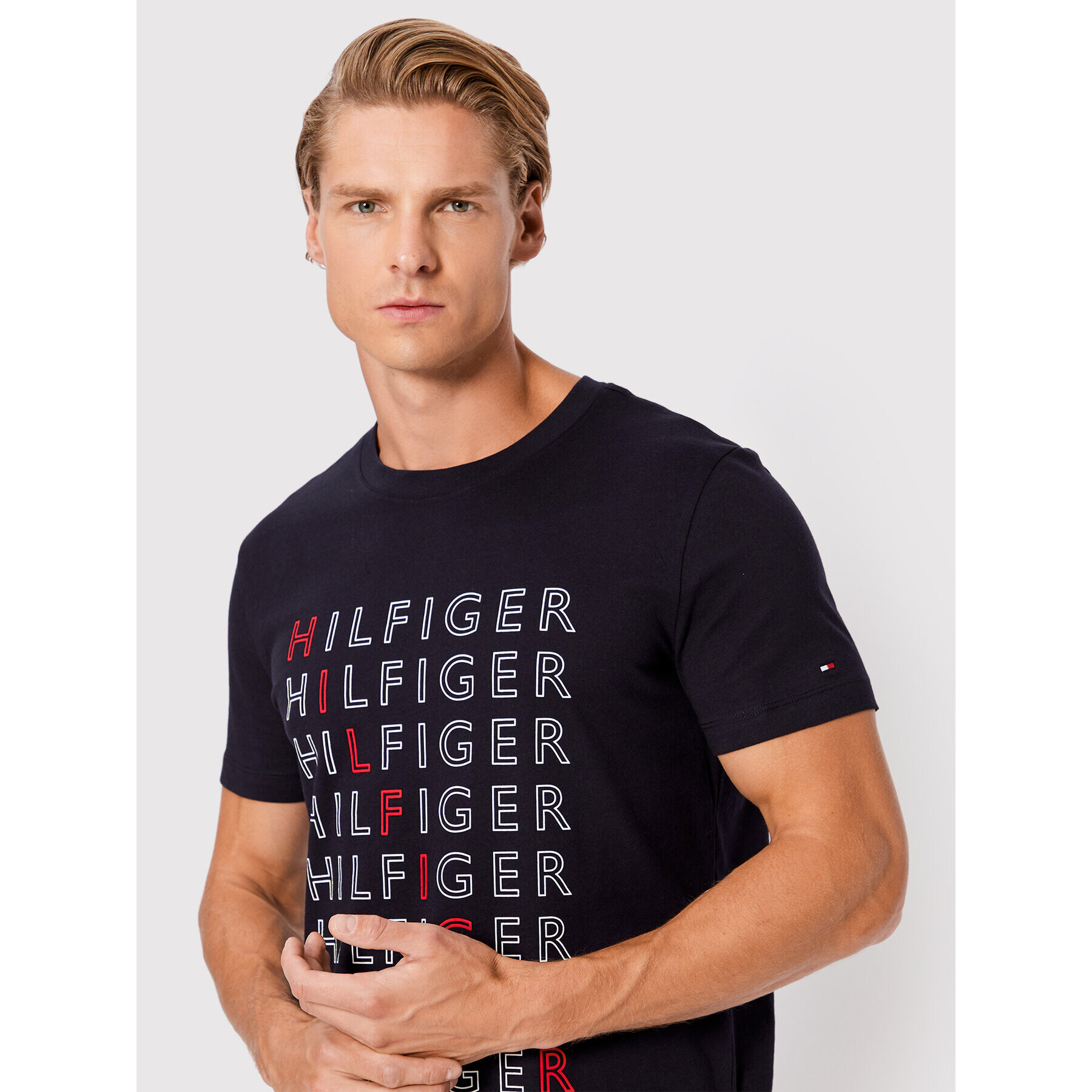 Tommy Hilfiger Tričko Repeat MW0MW28680 Tmavomodrá Slim Fit - Pepit.sk