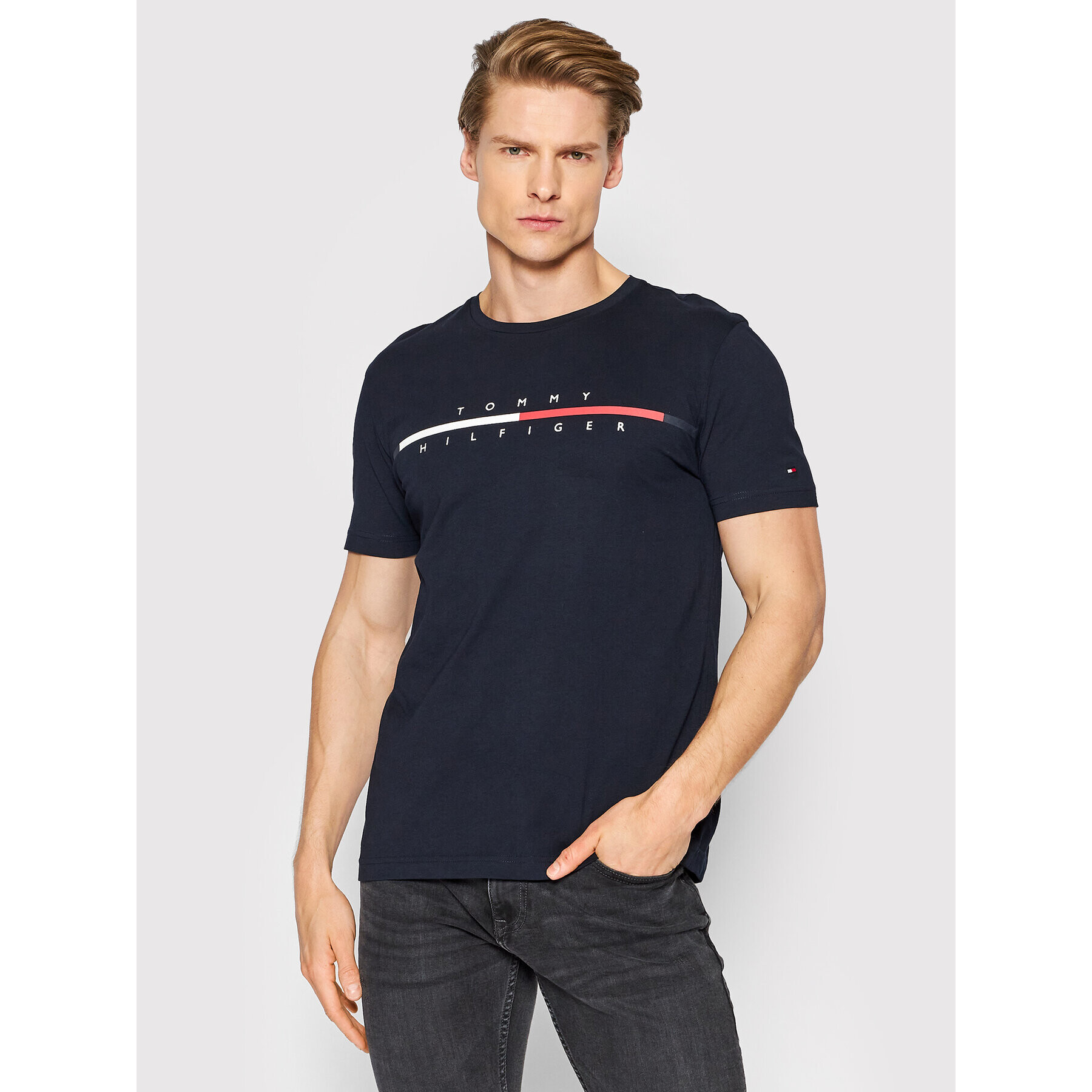 Tommy Hilfiger Tričko Split Logo MW0MW22128 Tmavomodrá Regular Fit - Pepit.sk