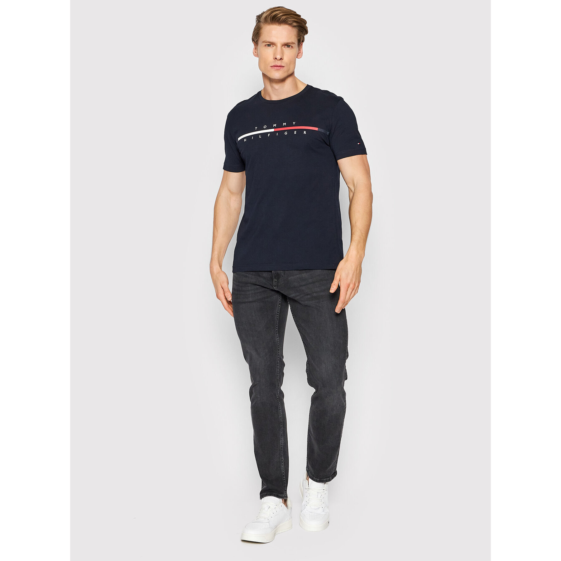 Tommy Hilfiger Tričko Split Logo MW0MW22128 Tmavomodrá Regular Fit - Pepit.sk