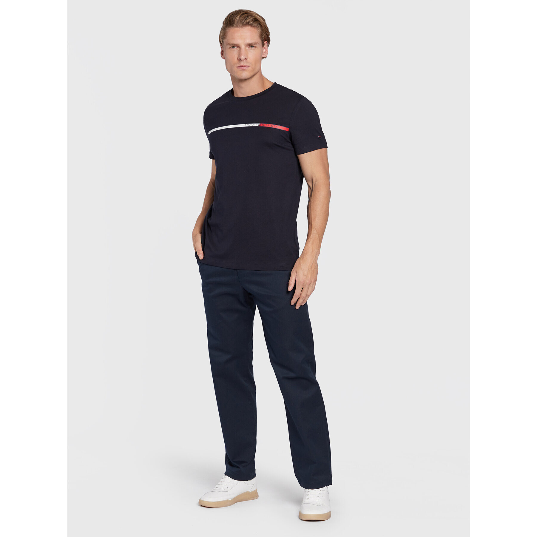 Tommy Hilfiger Tričko Two Tone Chest Stripe MW0MW27912 Tmavomodrá Slim Fit - Pepit.sk