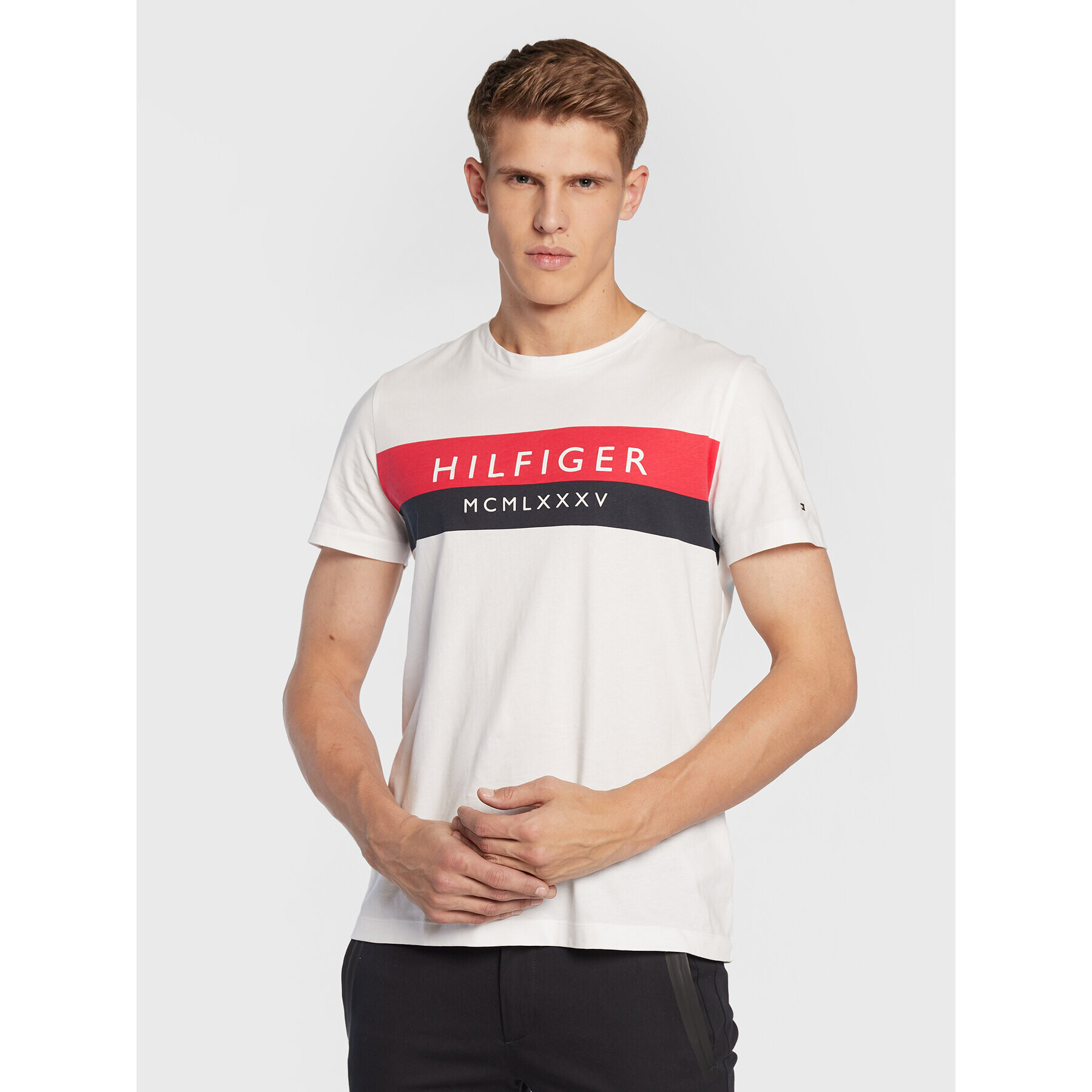 Tommy Hilfiger Tričko Two Tone MW0MW28222 Biela Slim Fit - Pepit.sk