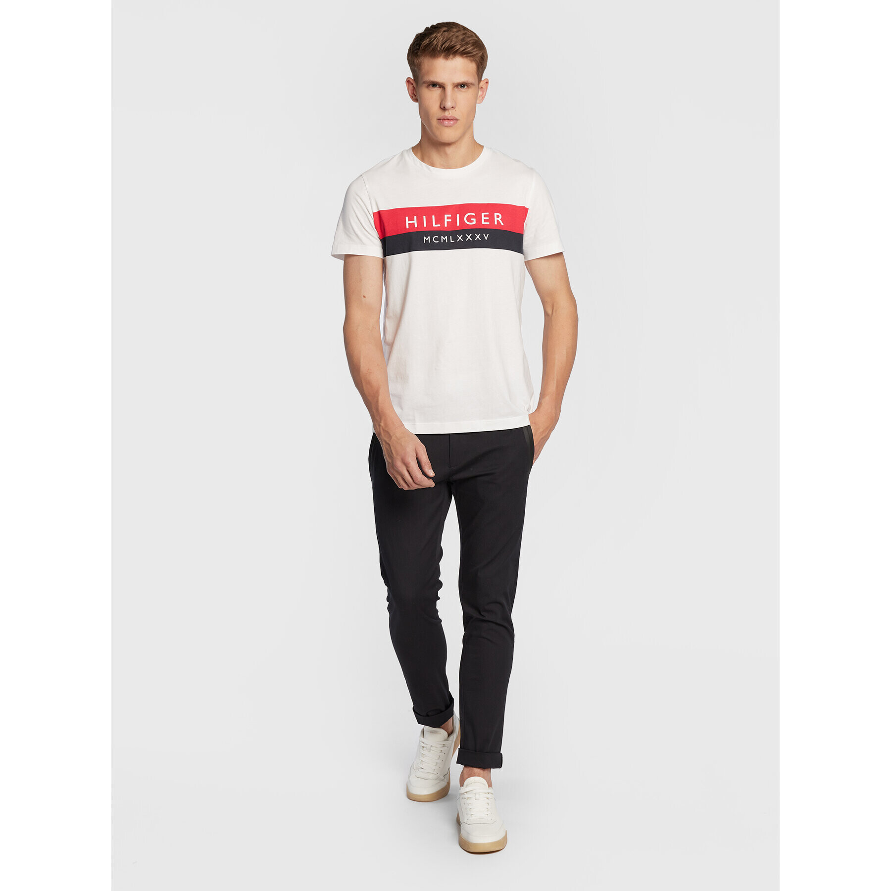 Tommy Hilfiger Tričko Two Tone MW0MW28222 Biela Slim Fit - Pepit.sk