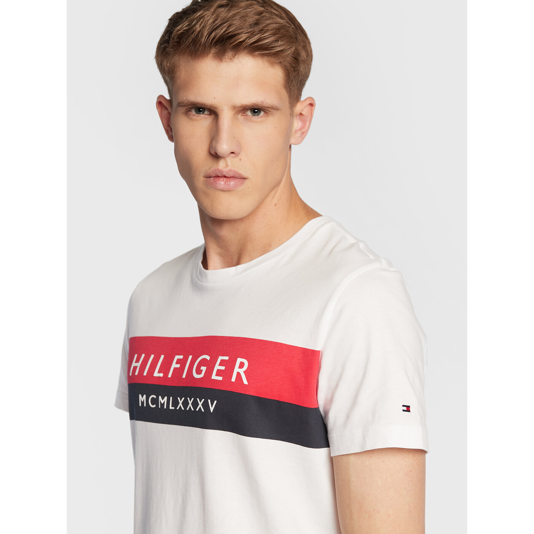 Tommy Hilfiger Tričko Two Tone MW0MW28222 Biela Slim Fit - Pepit.sk