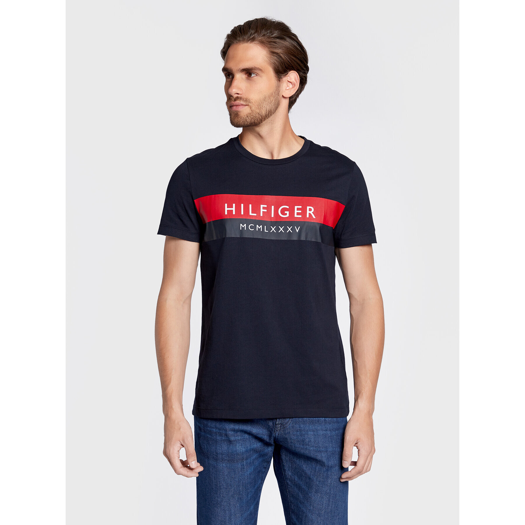 Tommy Hilfiger Tričko Two Tone MW0MW28222 Tmavomodrá Slim Fit - Pepit.sk