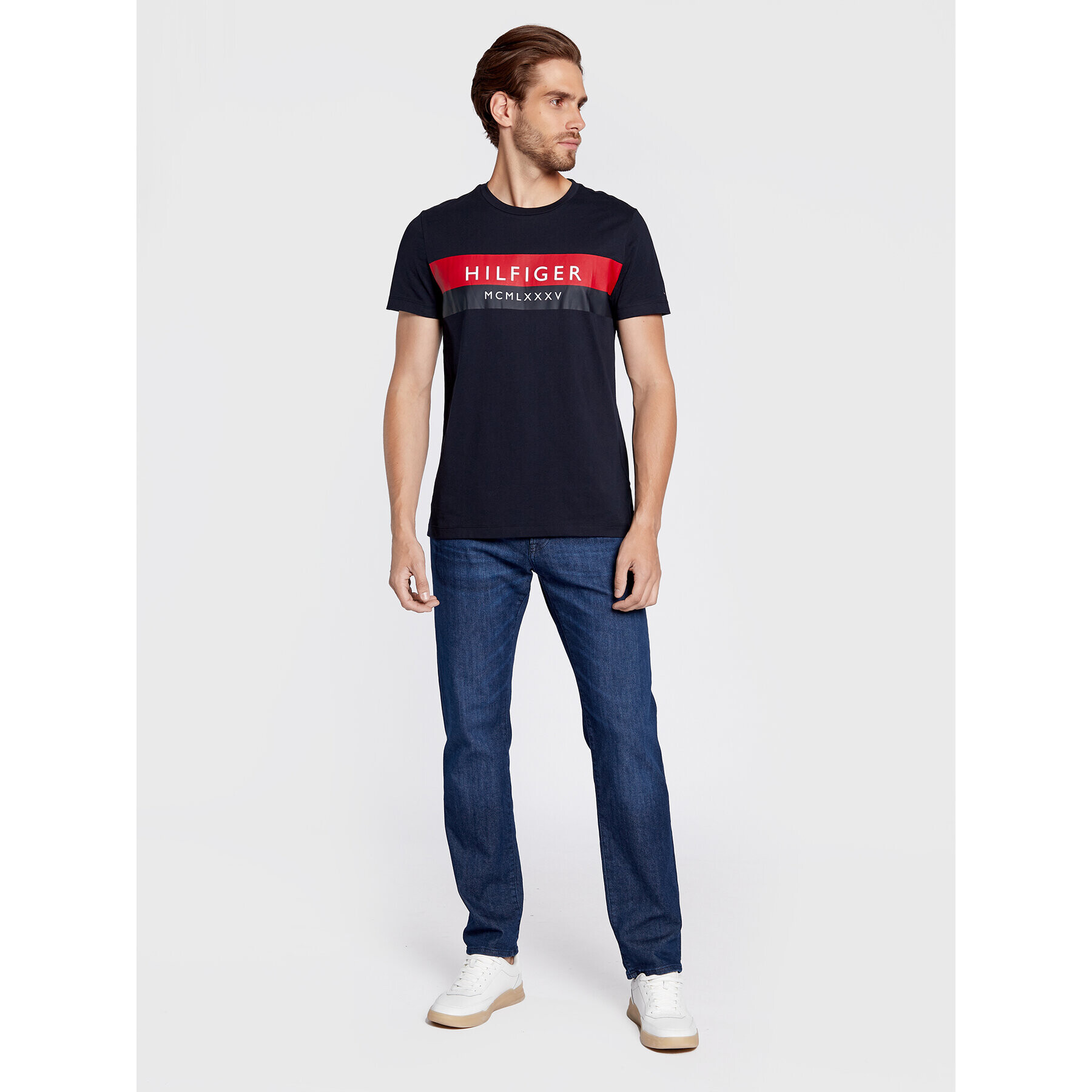 Tommy Hilfiger Tričko Two Tone MW0MW28222 Tmavomodrá Slim Fit - Pepit.sk