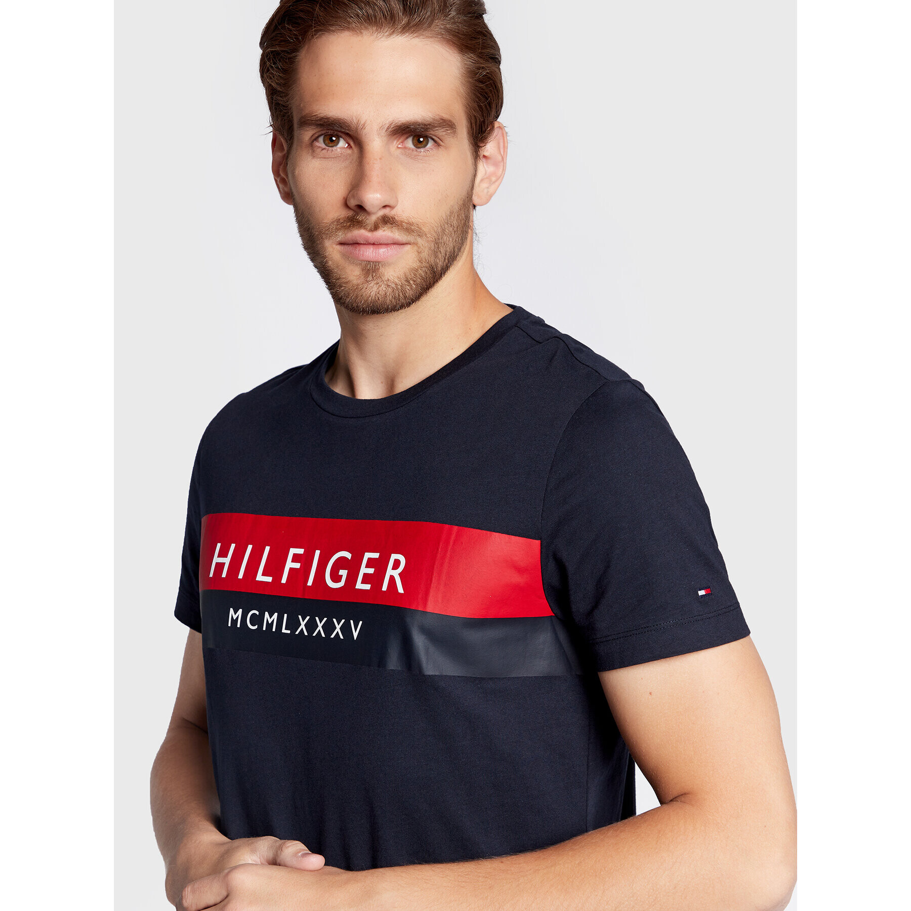 Tommy Hilfiger Tričko Two Tone MW0MW28222 Tmavomodrá Slim Fit - Pepit.sk