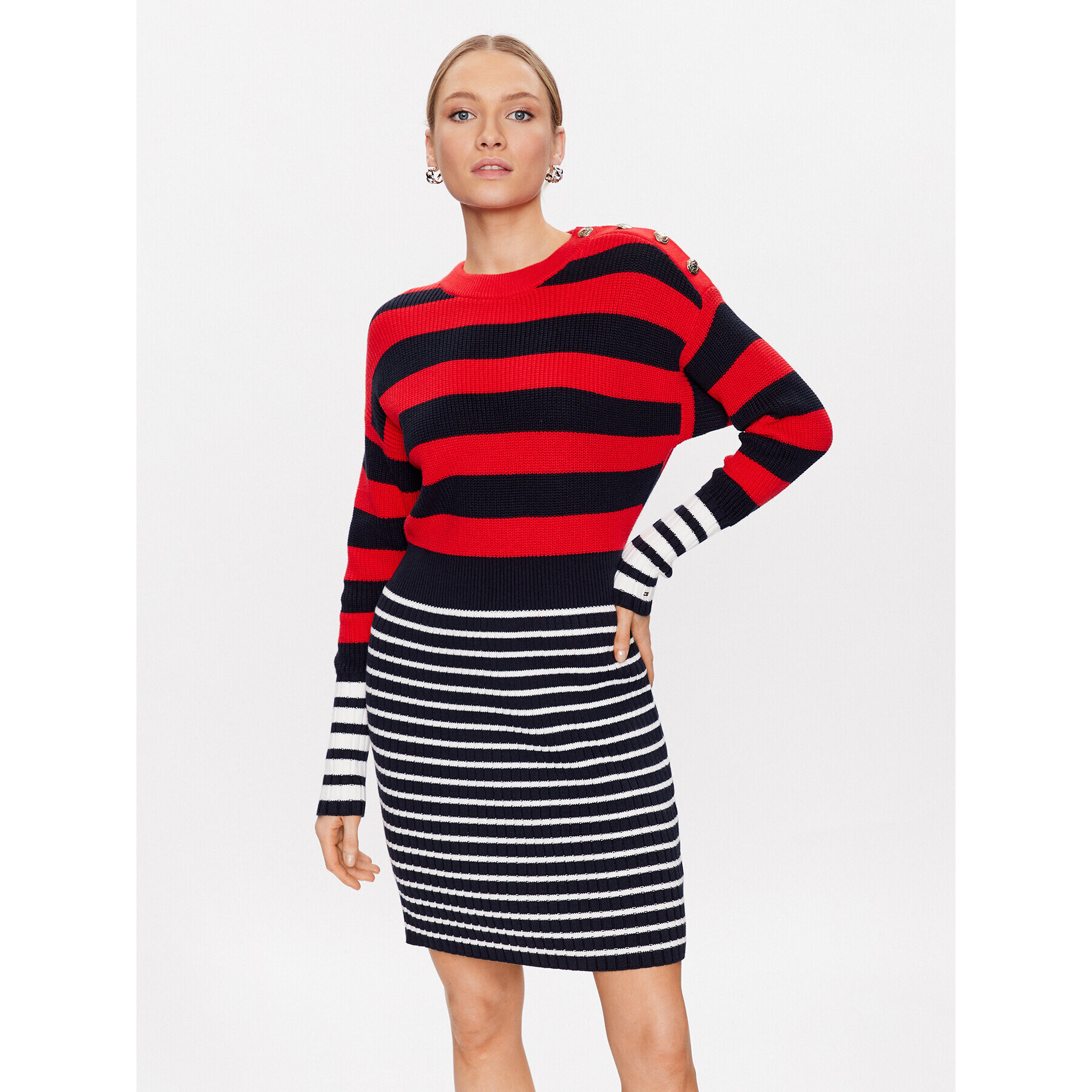 Tommy Hilfiger Úpletové šaty Colorblock Stripe WW0WW37949 Farebná Relaxed Fit - Pepit.sk