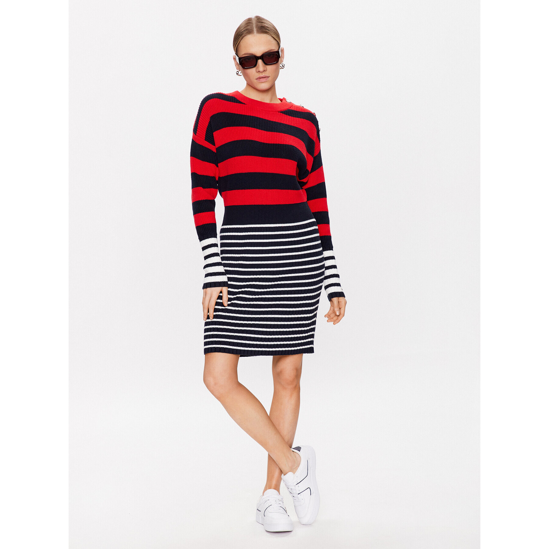 Tommy Hilfiger Úpletové šaty Colorblock Stripe WW0WW37949 Farebná Relaxed Fit - Pepit.sk