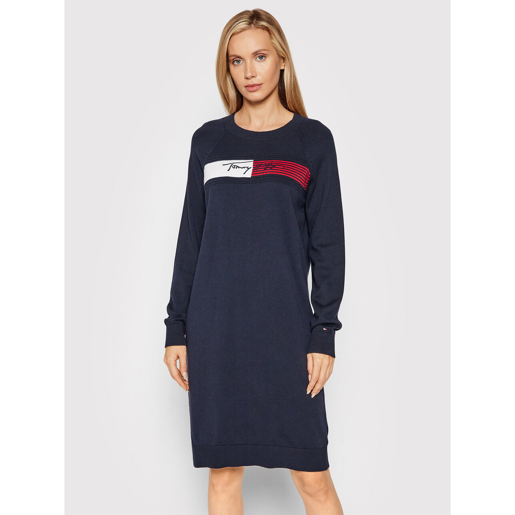 Tommy Hilfiger Úpletové šaty Graphic WW0WW31483 Tmavomodrá Regular Fit - Pepit.sk