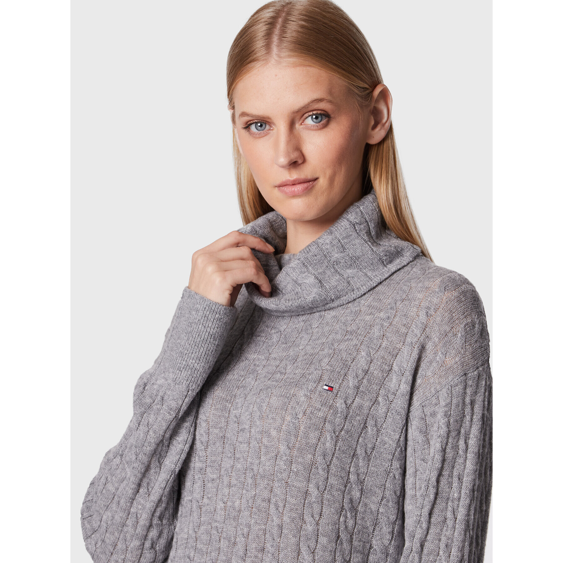 Tommy Hilfiger Úpletové šaty Softwool Cable WW0WW36805 Sivá Relaxed Fit - Pepit.sk