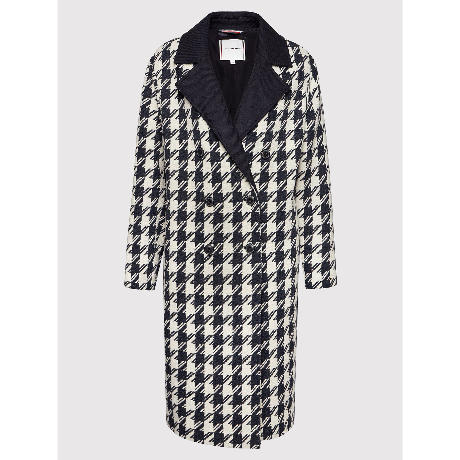 Tommy Hilfiger Vlnený kabát Blend Houndstooth WW0WW32577 Tmavomodrá Relaxed Fit - Pepit.sk