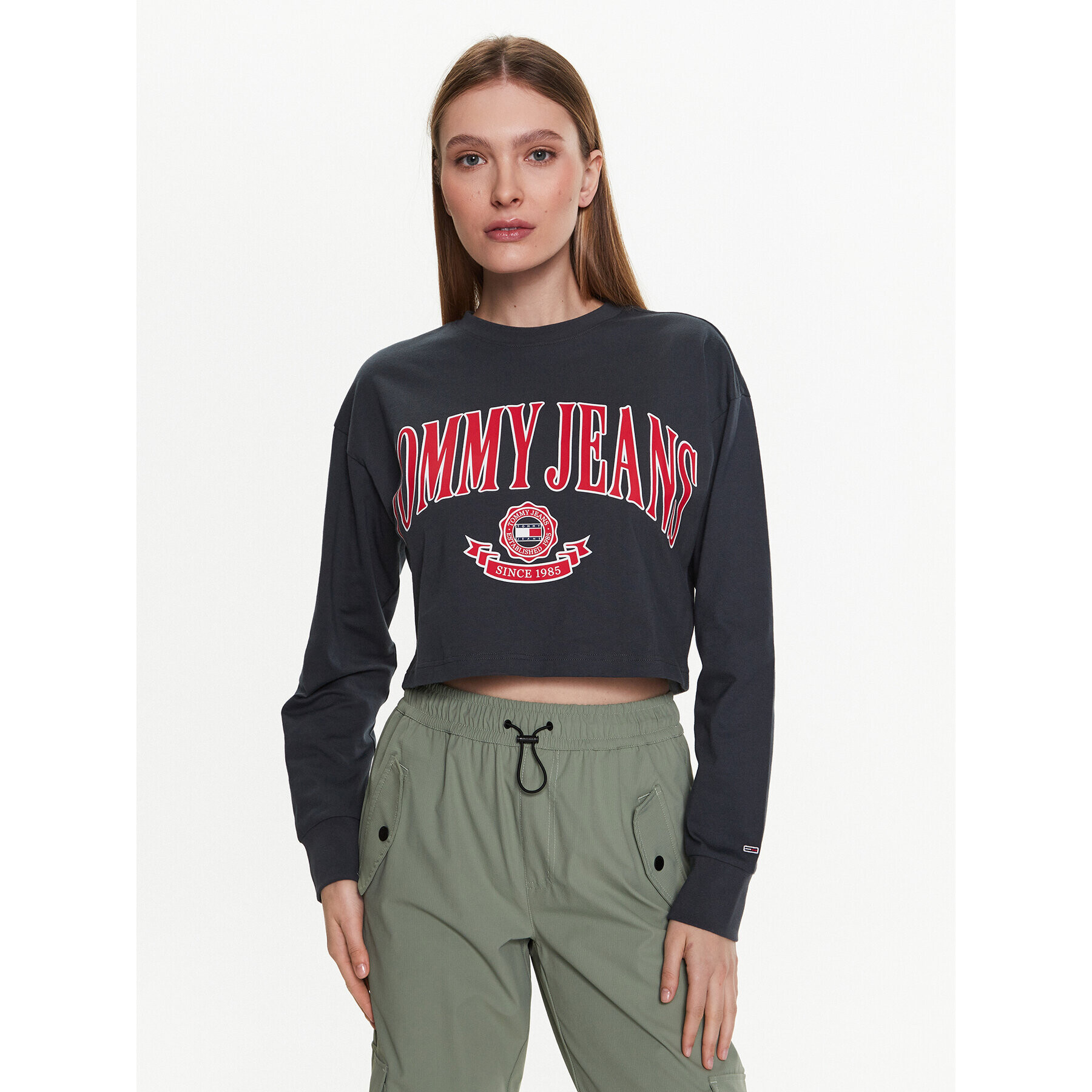 Tommy Jeans Blúzka Collegiate DW0DW15575 Sivá Cropped Fit - Pepit.sk