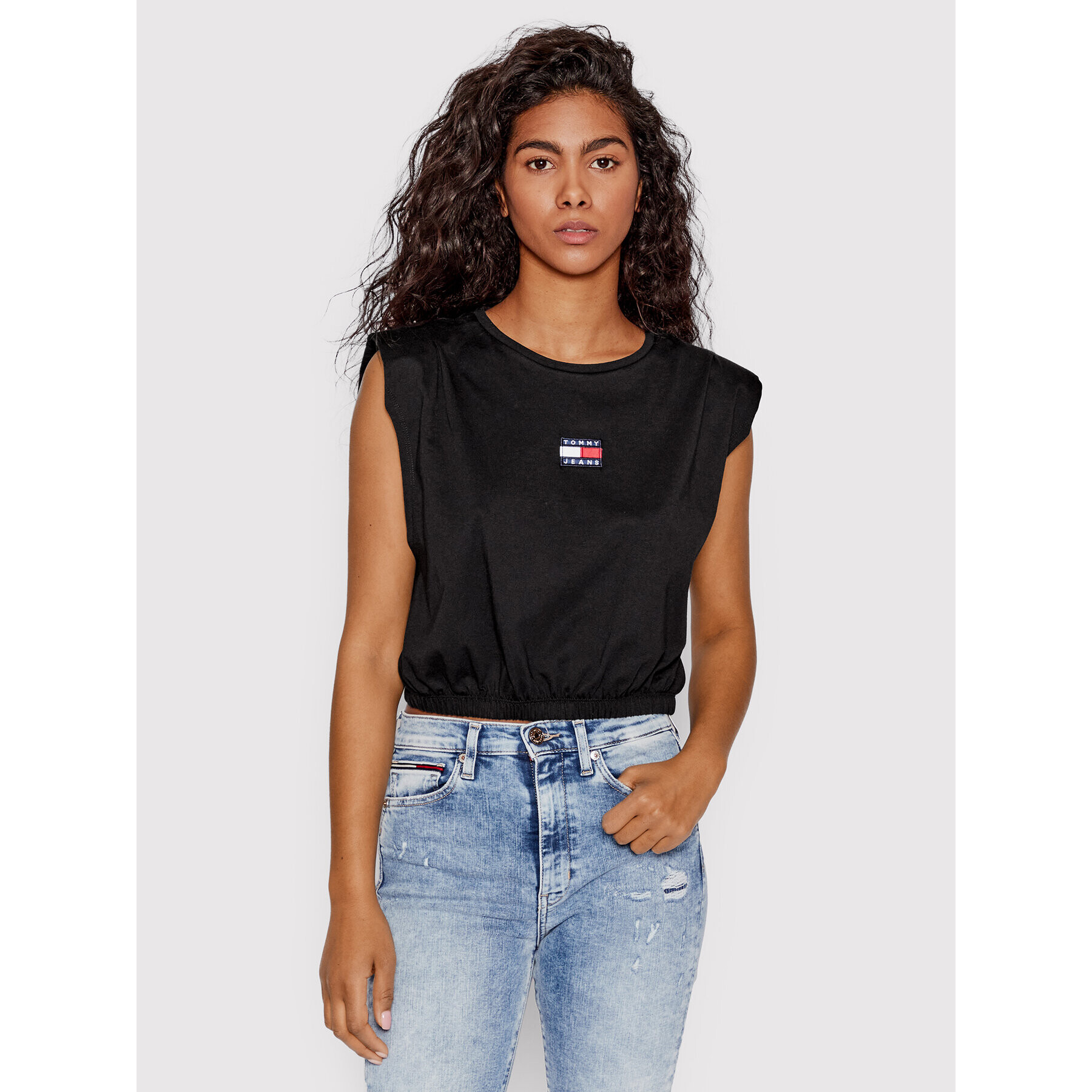 Tommy Jeans Blúzka DW0DW12609 Čierna Cropped Fit - Pepit.sk