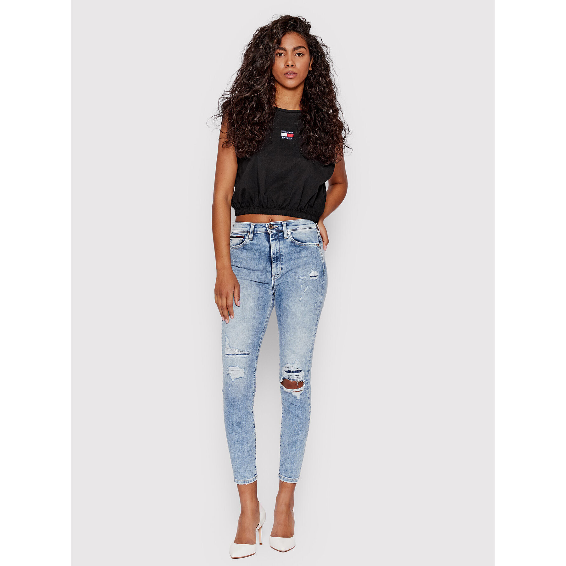 Tommy Jeans Blúzka DW0DW12609 Čierna Cropped Fit - Pepit.sk