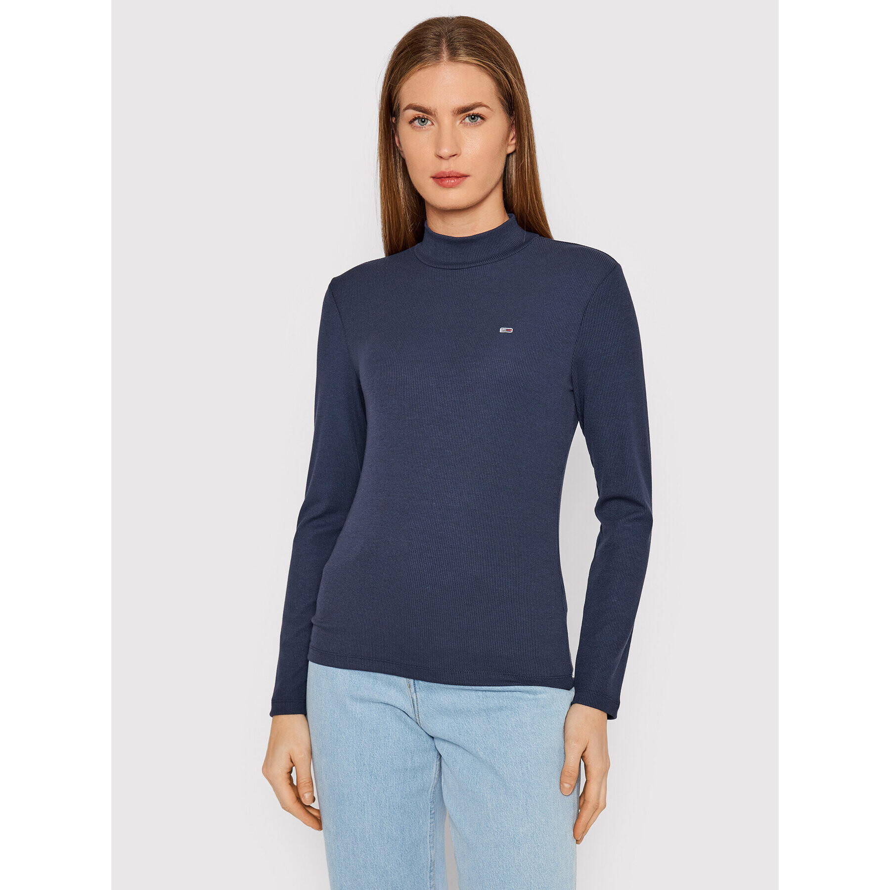 Tommy Jeans Blúzka Rib Mock Neck DW0DW12014 Tmavomodrá Slim Fit - Pepit.sk