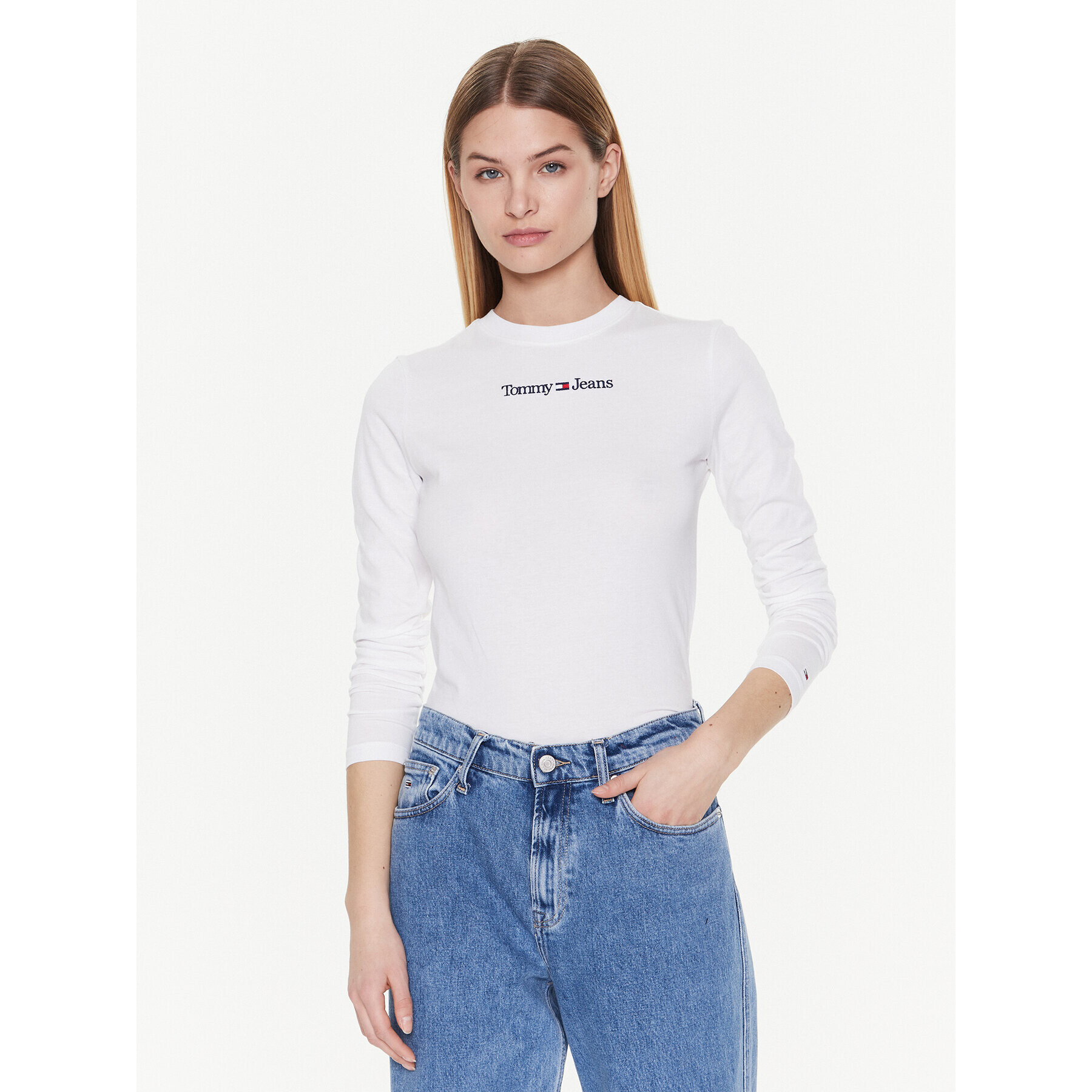 Tommy Jeans Blúzka Serif Linear DW0DW14363 Biela Regular Fit - Pepit.sk