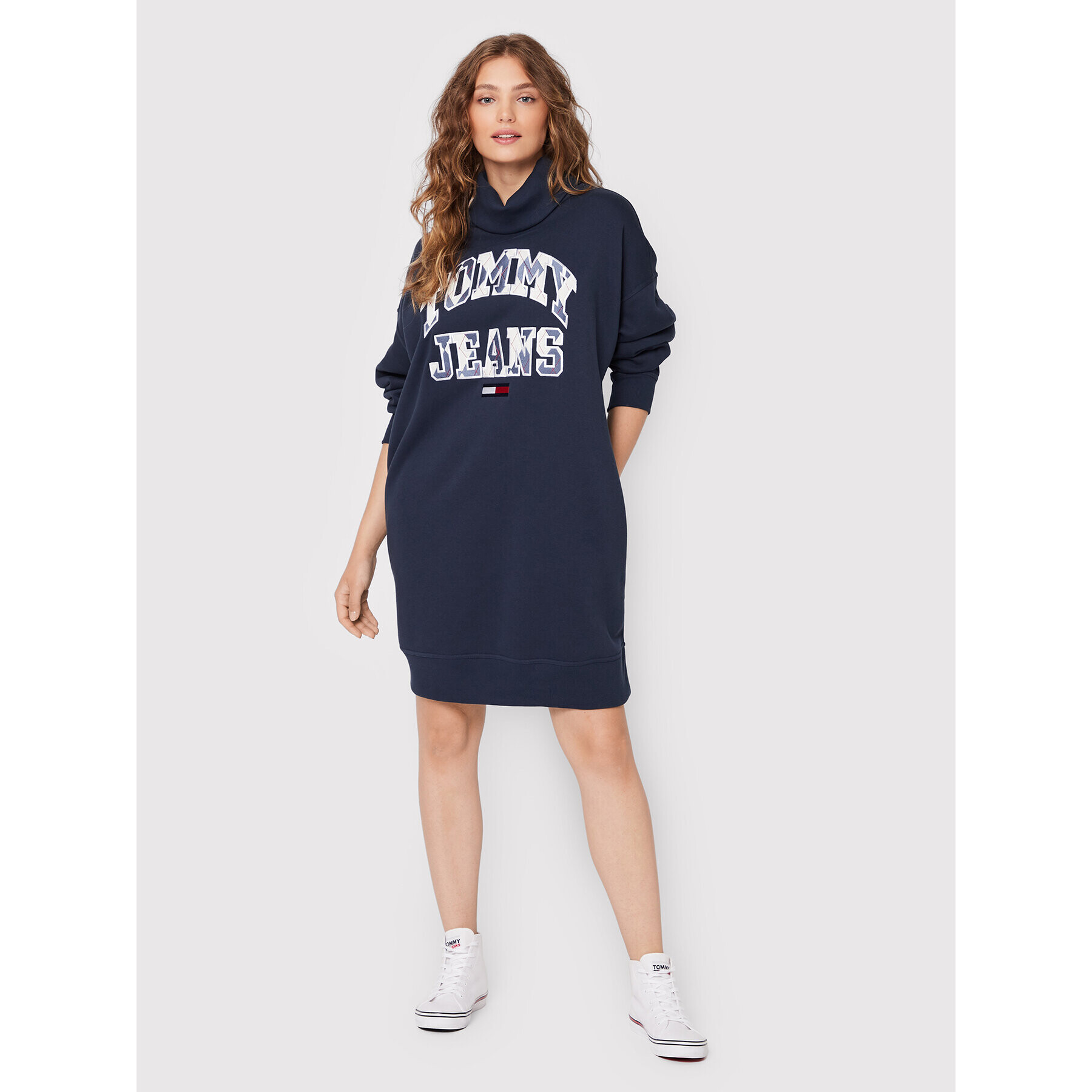 Tommy Jeans Curve Úpletové šaty College Argyle DW0DW12074 Tmavomodrá Regular Fit - Pepit.sk