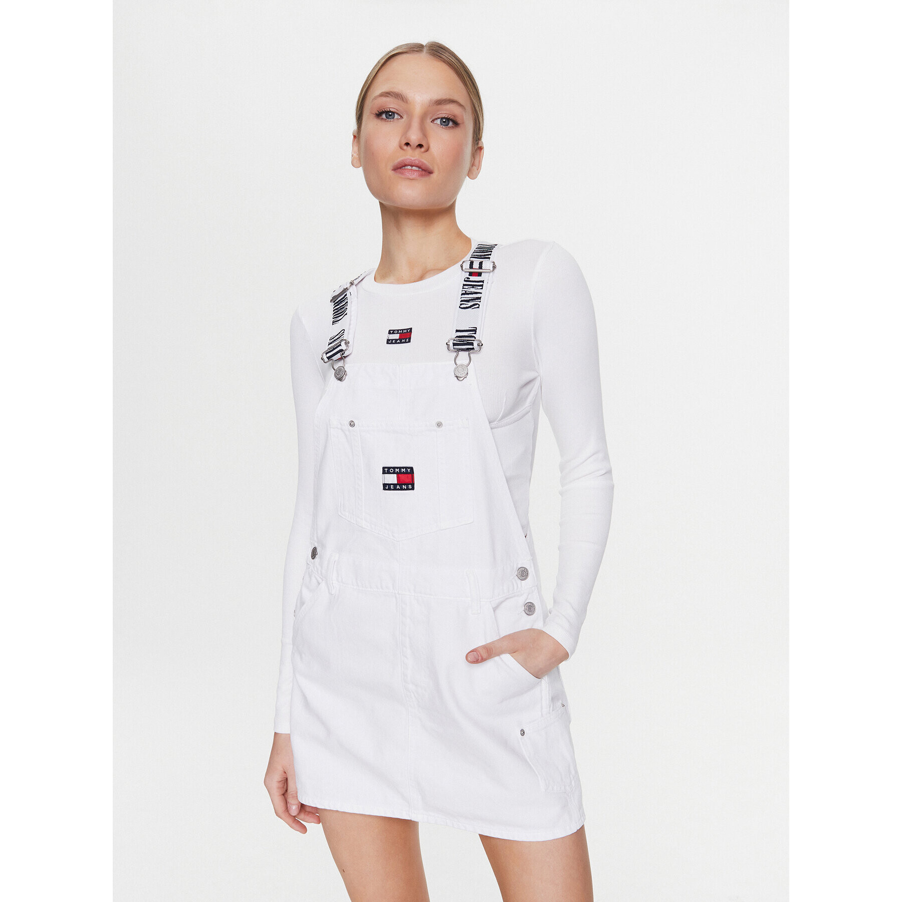 Tommy Jeans Džínsové šaty Dungaree DW0DW15632 Biela Regular Fit - Pepit.sk