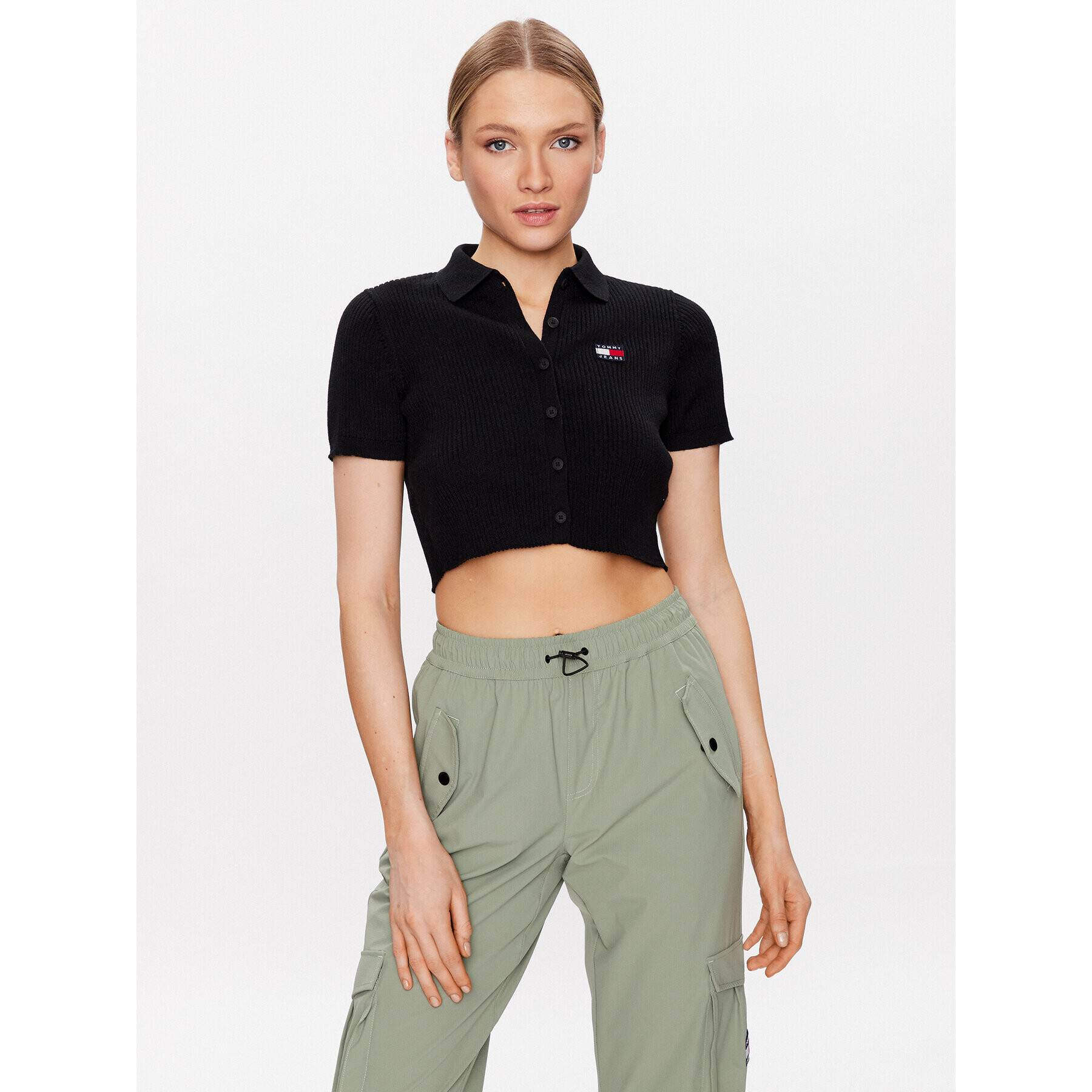 Tommy Jeans Kardigán Button Thru DW0DW15395 Čierna Cropped Fit - Pepit.sk