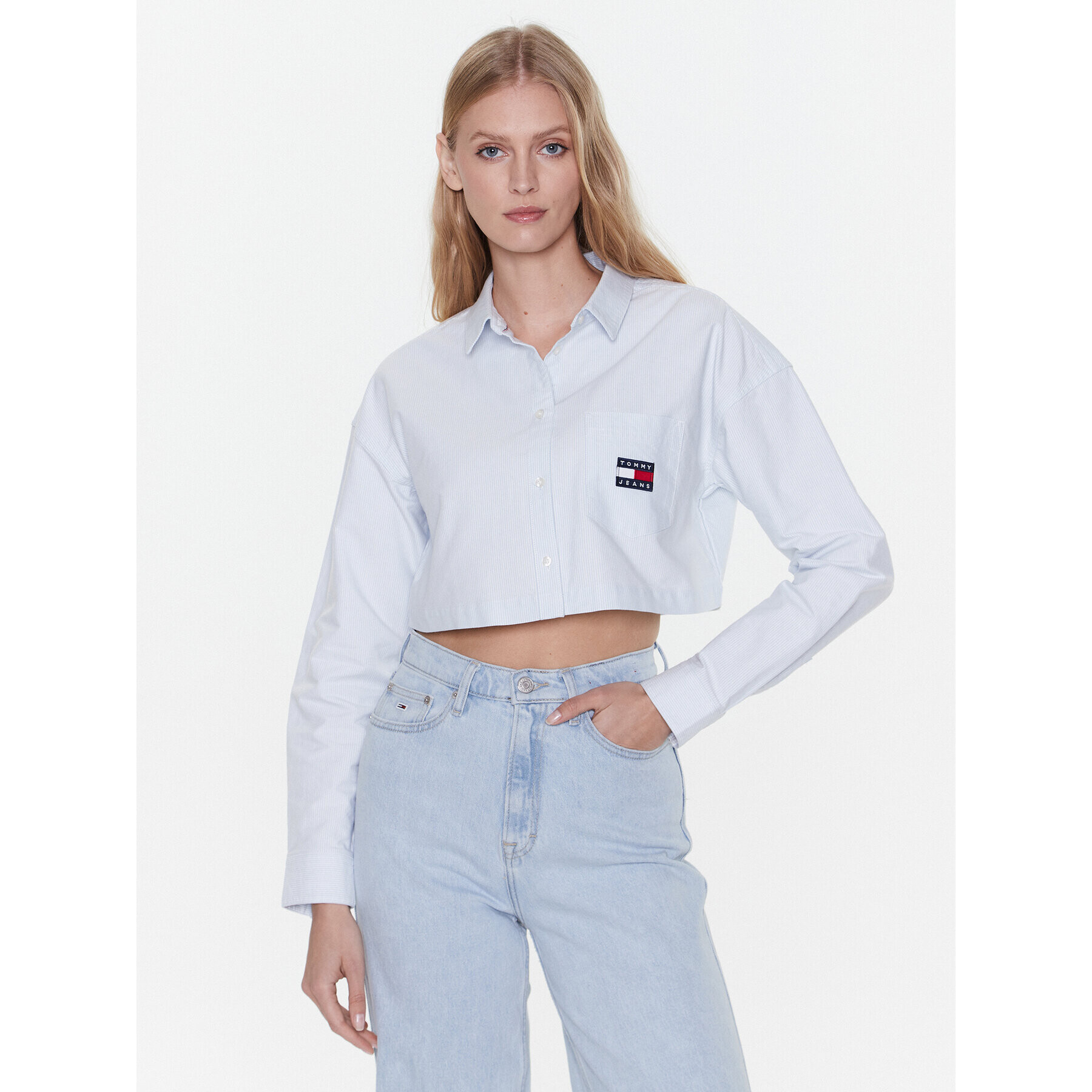 Tommy Jeans Košeľa DW0DW15040 Modrá Cropped Fit - Pepit.sk