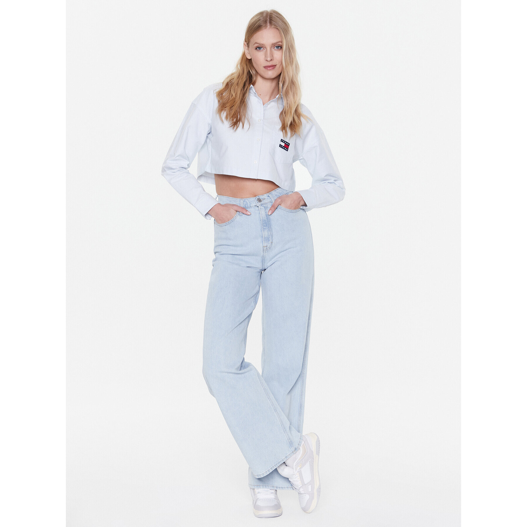 Tommy Jeans Košeľa DW0DW15040 Modrá Cropped Fit - Pepit.sk