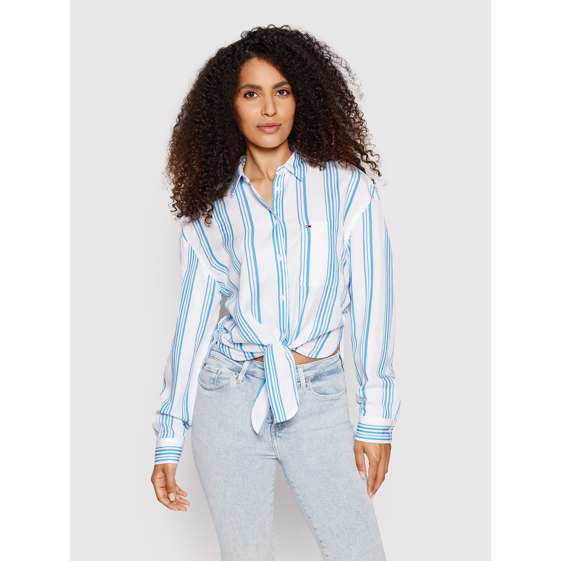 Tommy Jeans Košeľa Front Tie Stripe DW0DW12901 Biela Relaxed Fit - Pepit.sk