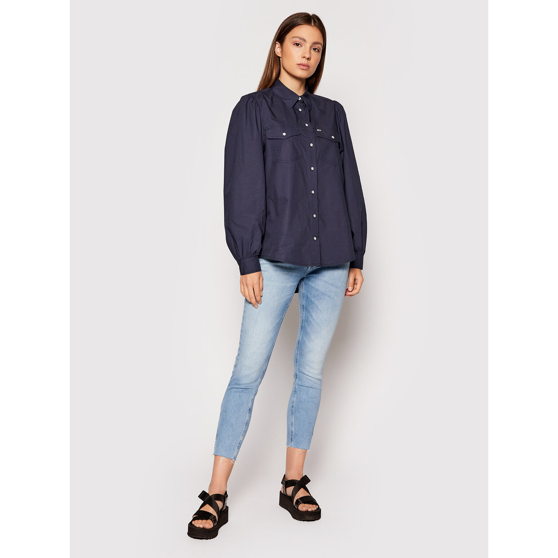 Tommy Jeans Košeľa Puffy Sleeve DW0DW10454 Tmavomodrá Regular Fit - Pepit.sk