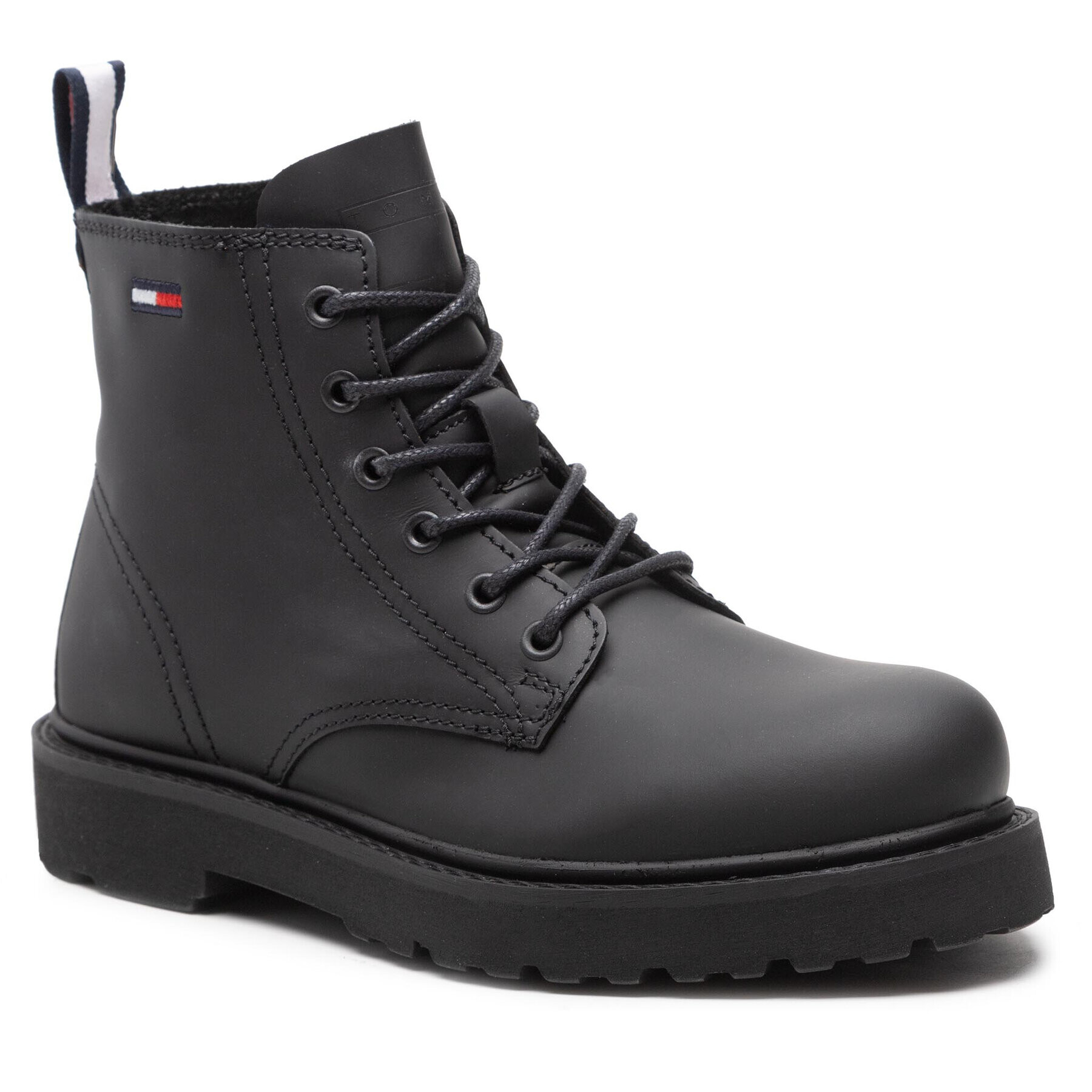 Tommy Jeans Outdoorová obuv Short Lace Up Leather Boot EM0EM01040 Čierna - Pepit.sk