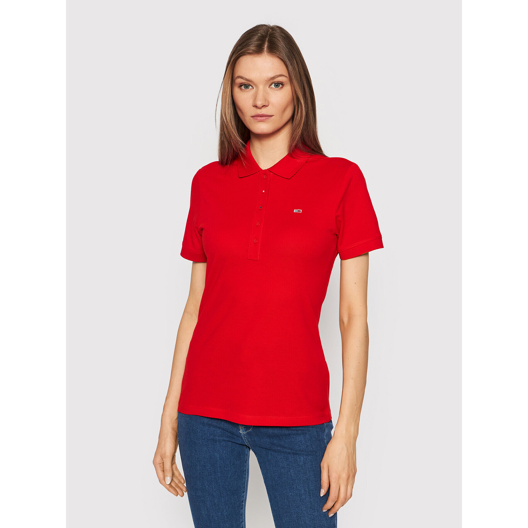 Tommy Jeans Polokošeľa Flag Button DW0DW12536 Červená Slim Fit - Pepit.sk