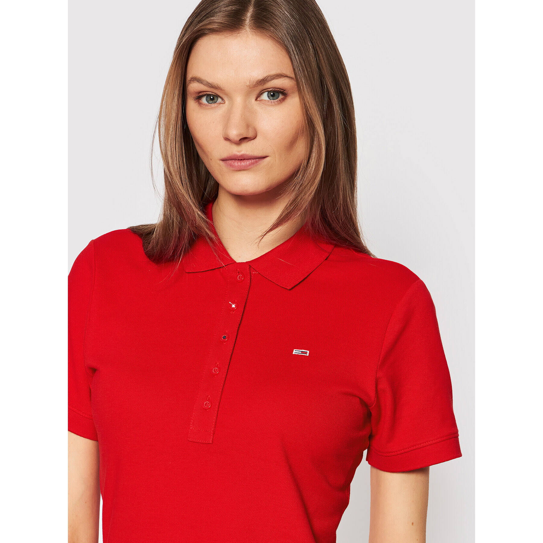 Tommy Jeans Polokošeľa Flag Button DW0DW12536 Červená Slim Fit - Pepit.sk