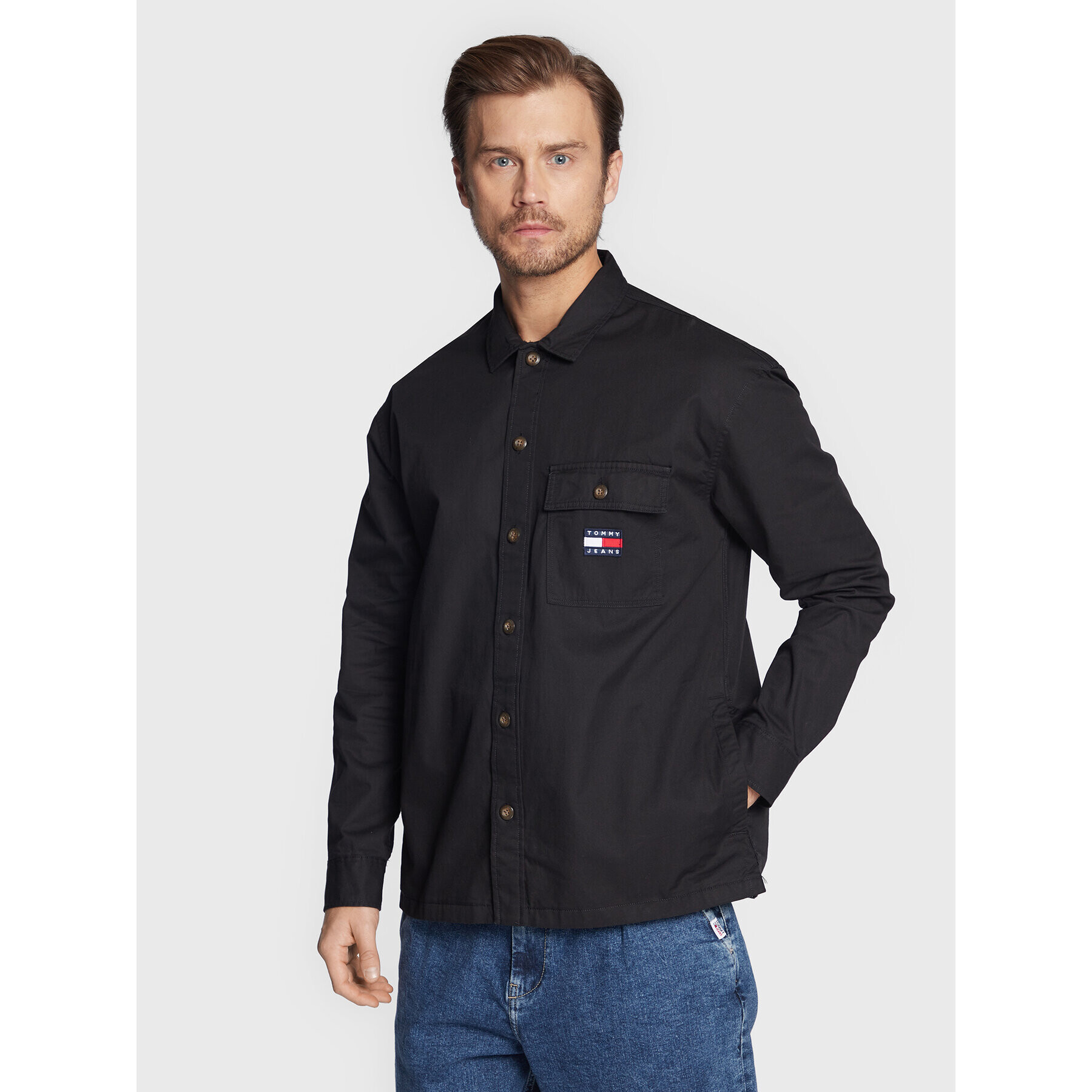 Tommy Jeans Košeľa Classic Solid DM0DM15129 Čierna Overshirt Fit - Pepit.sk