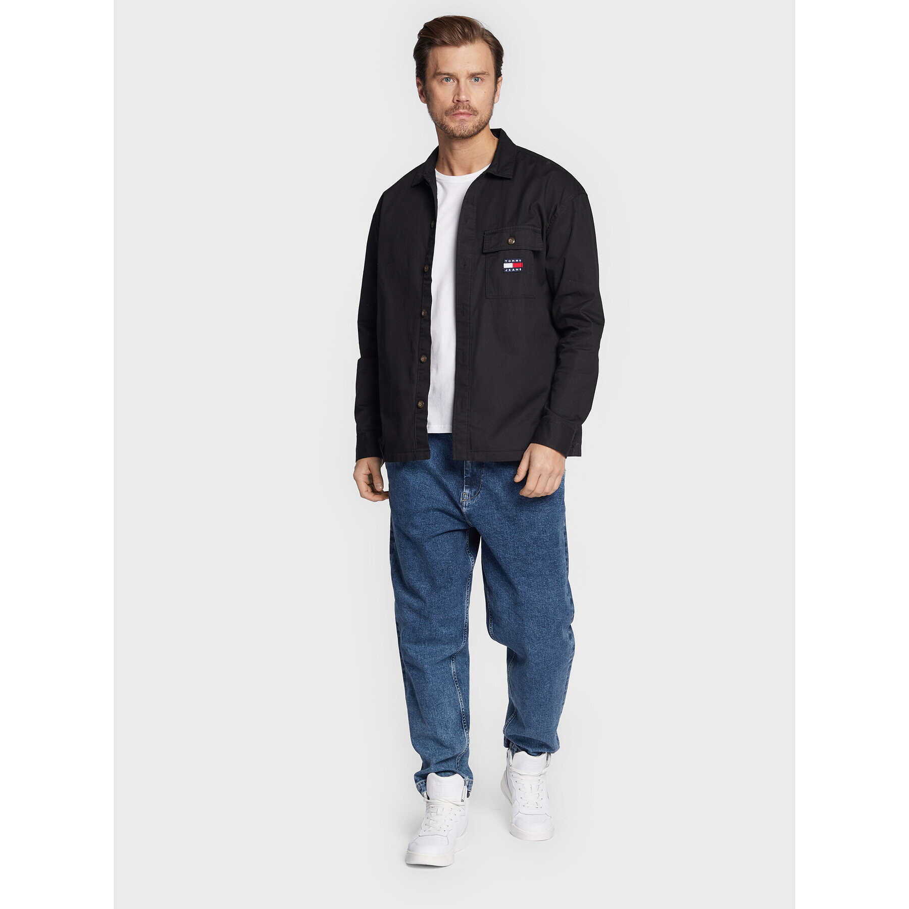 Tommy Jeans Košeľa Classic Solid DM0DM15129 Čierna Overshirt Fit - Pepit.sk