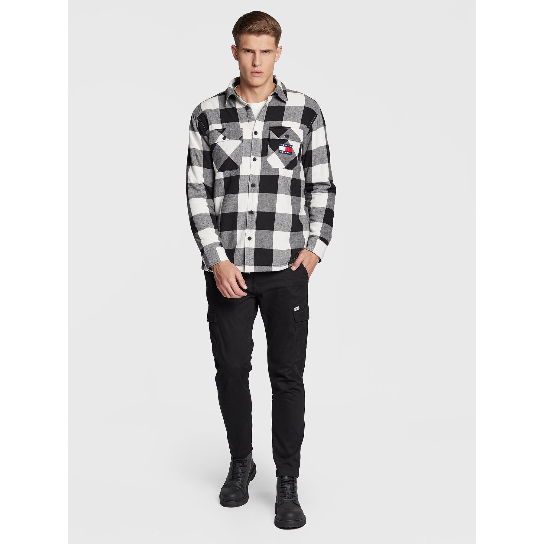 Tommy Jeans Prechodná bunda Sherpa Flannel DM0DM15132 Sivá Regular Fit - Pepit.sk