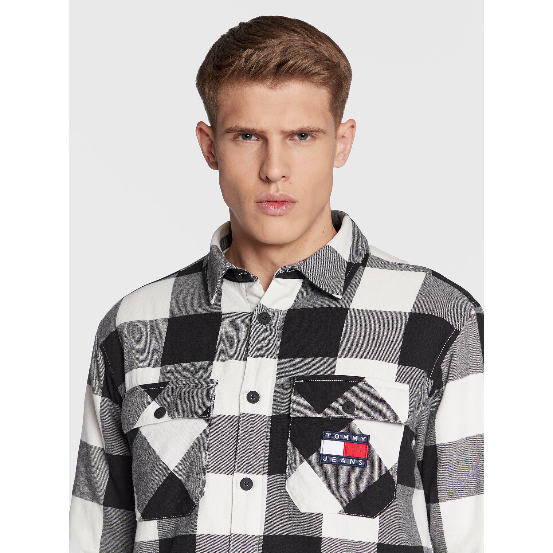 Tommy Jeans Prechodná bunda Sherpa Flannel DM0DM15132 Sivá Regular Fit - Pepit.sk