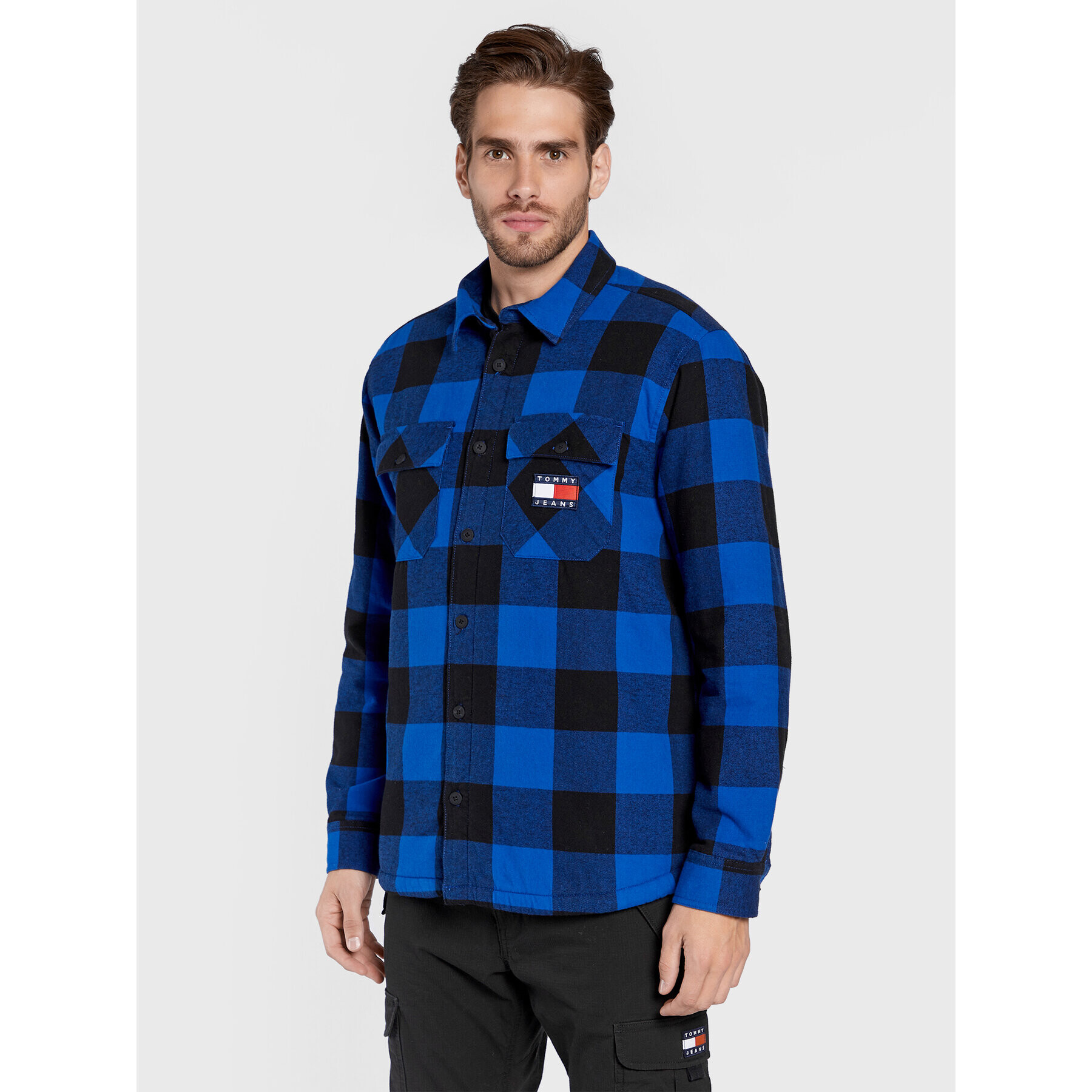 Tommy Jeans Prechodná bunda Sherpa Flannel DM0DM15132 Tmavomodrá Regular Fit - Pepit.sk