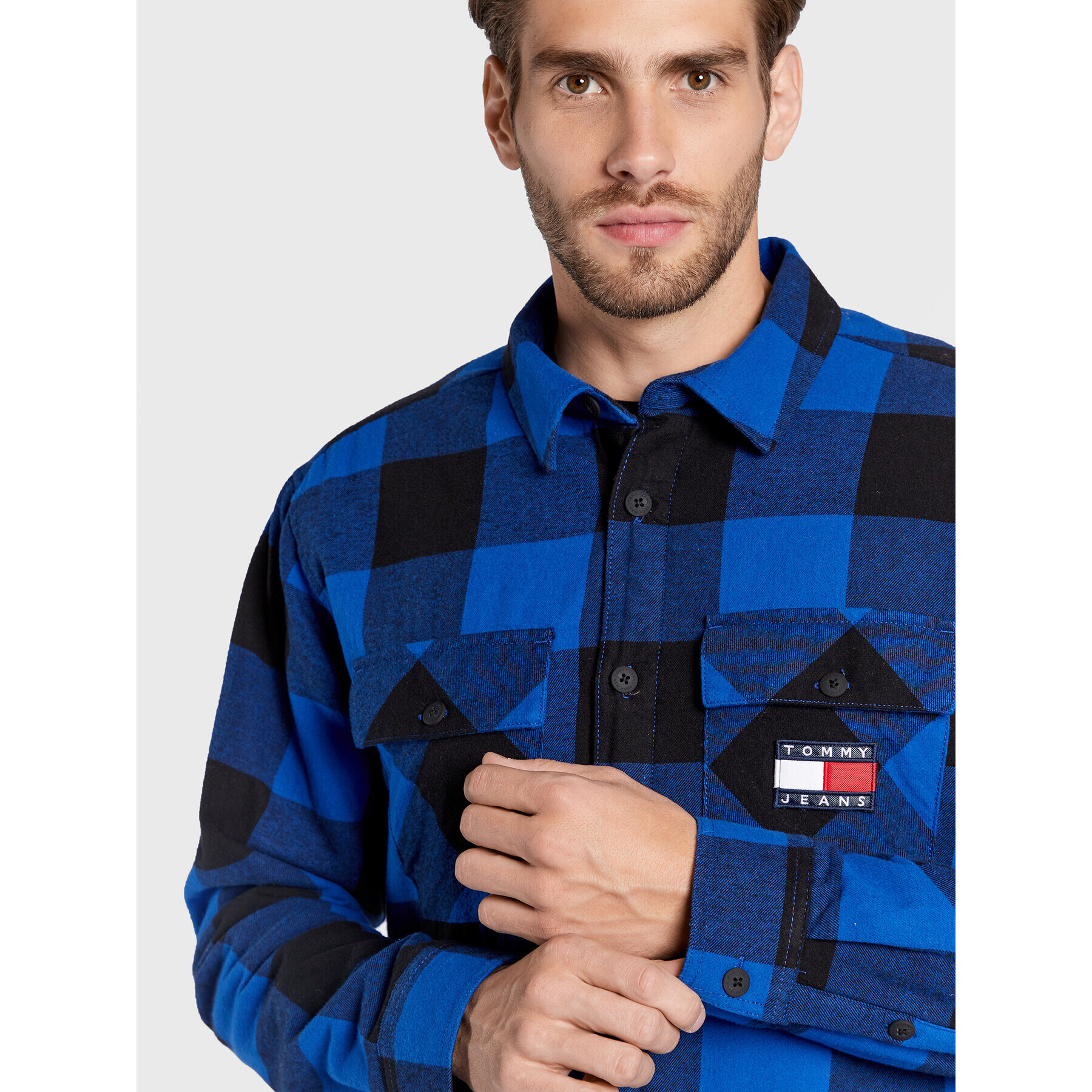 Tommy Jeans Prechodná bunda Sherpa Flannel DM0DM15132 Tmavomodrá Regular Fit - Pepit.sk