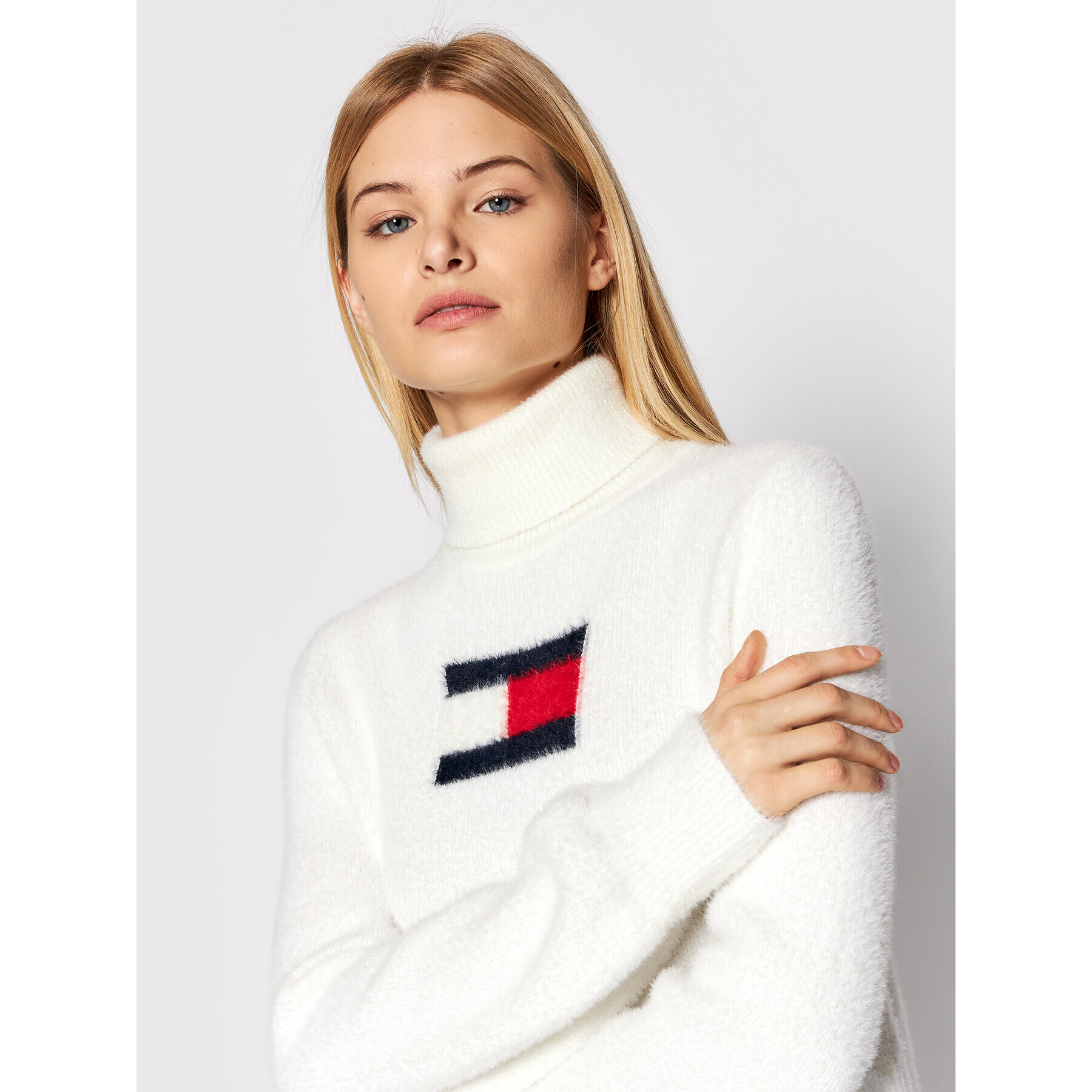 Tommy Jeans Rolák Furry Flag DW0DW11719 Biela Cropped Fit - Pepit.sk